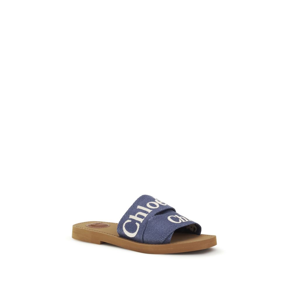 Chloé Blue Cotton Flat Sandals