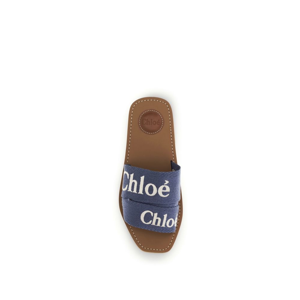 Chloé Blue Cotton Flat Sandals