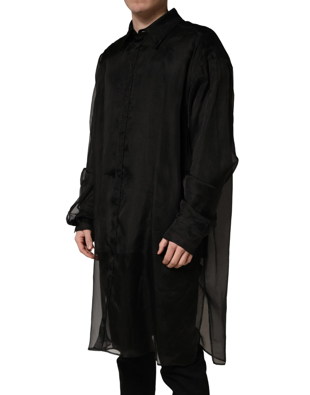Veste chemise semi-transparente noire à volants Dolce & Gabbana