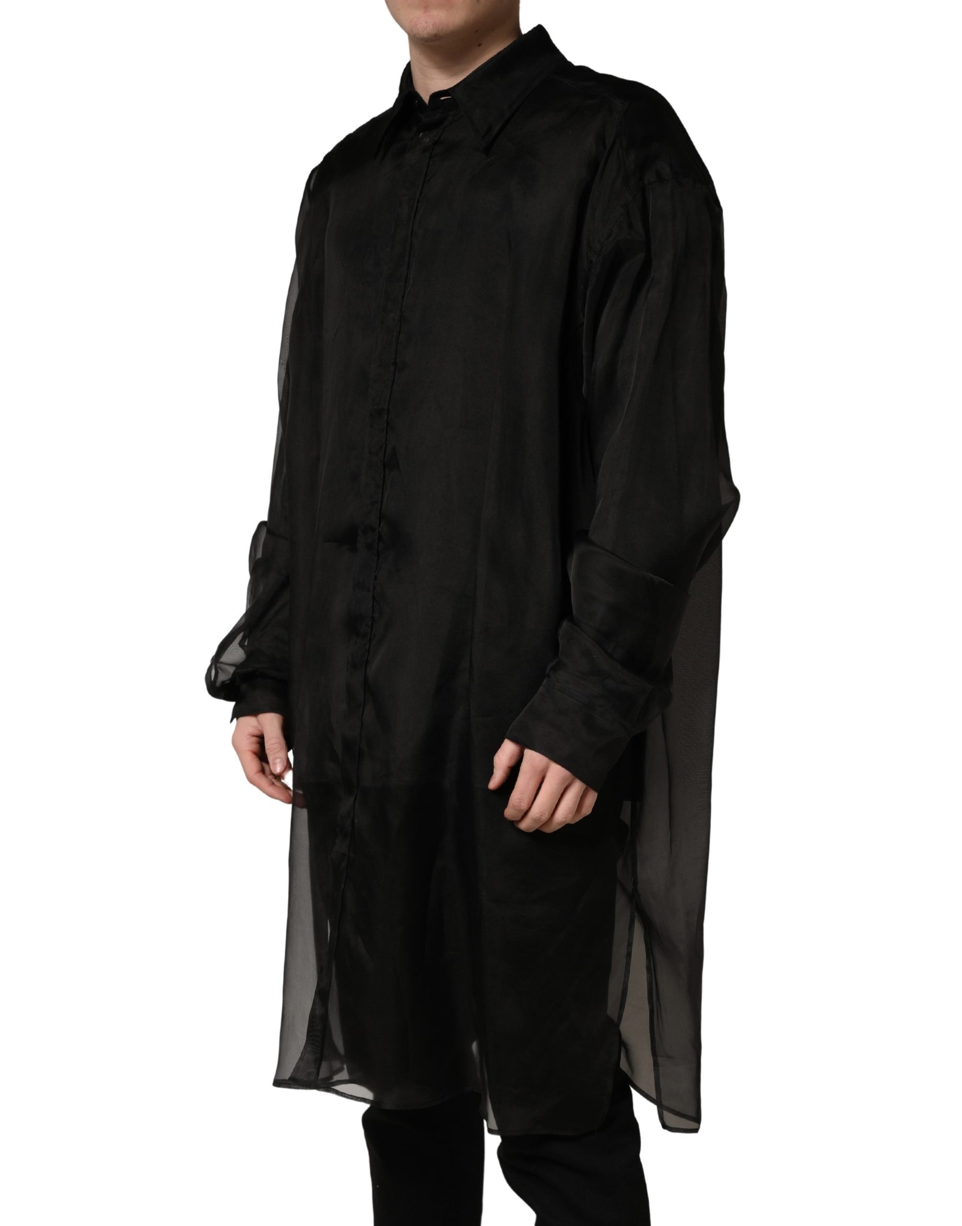 Veste chemise semi-transparente noire à volants Dolce & Gabbana