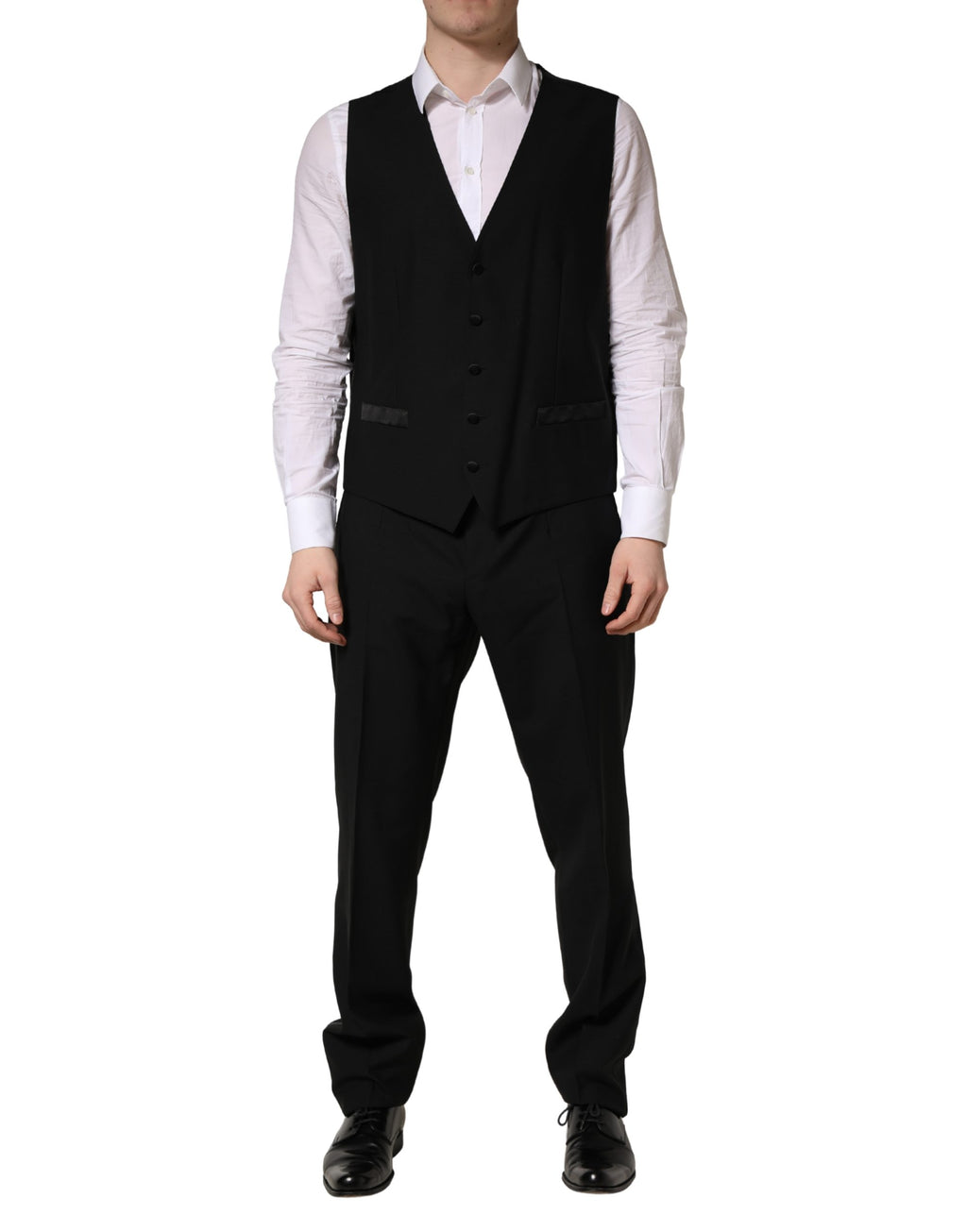 Costume Dolce & Gabbana en Laine et Soie Noire, Coupe Slim, 3 Pièces avec Saxophone