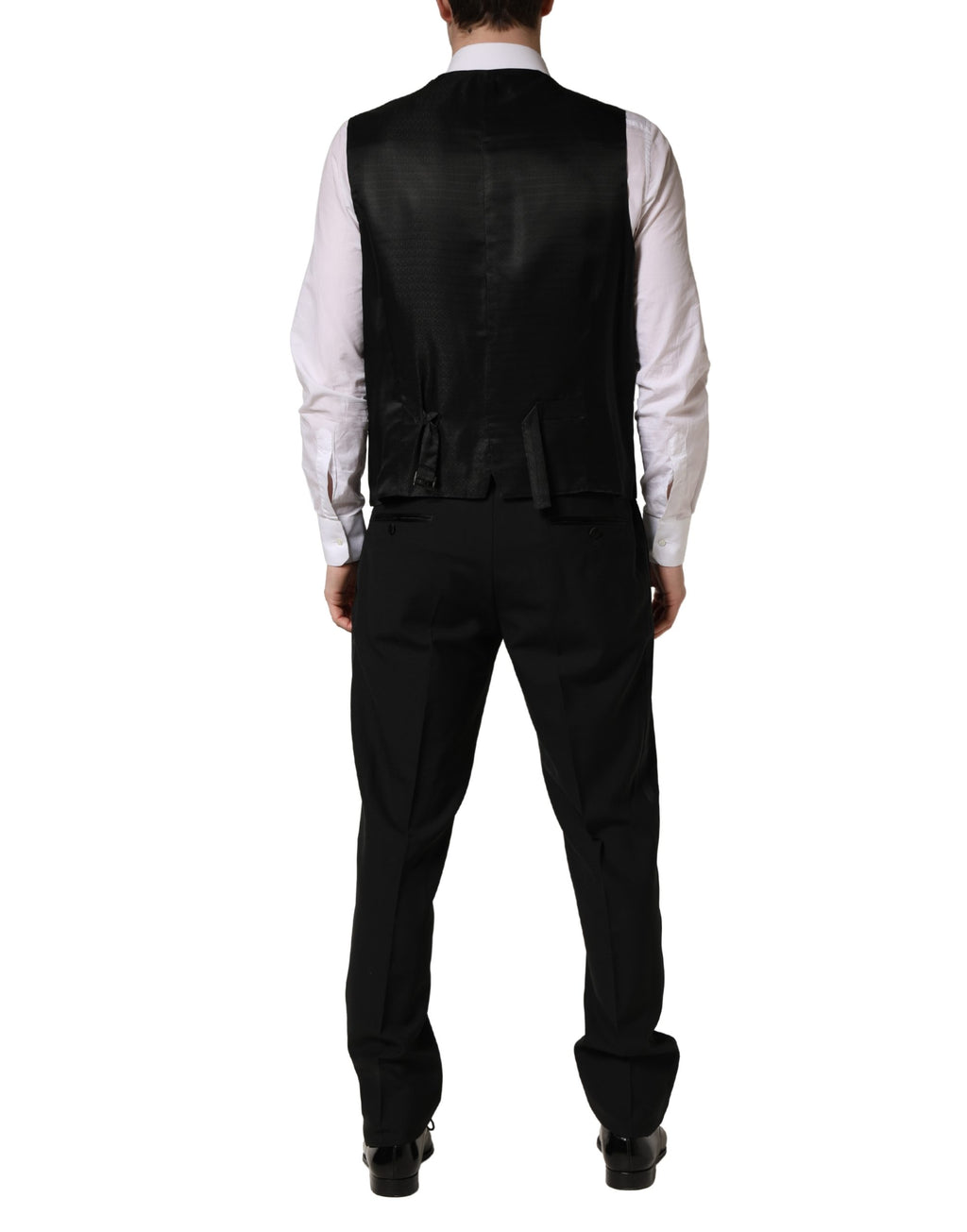 Costume Dolce & Gabbana en Laine et Soie Noire, Coupe Slim, 3 Pièces avec Saxophone