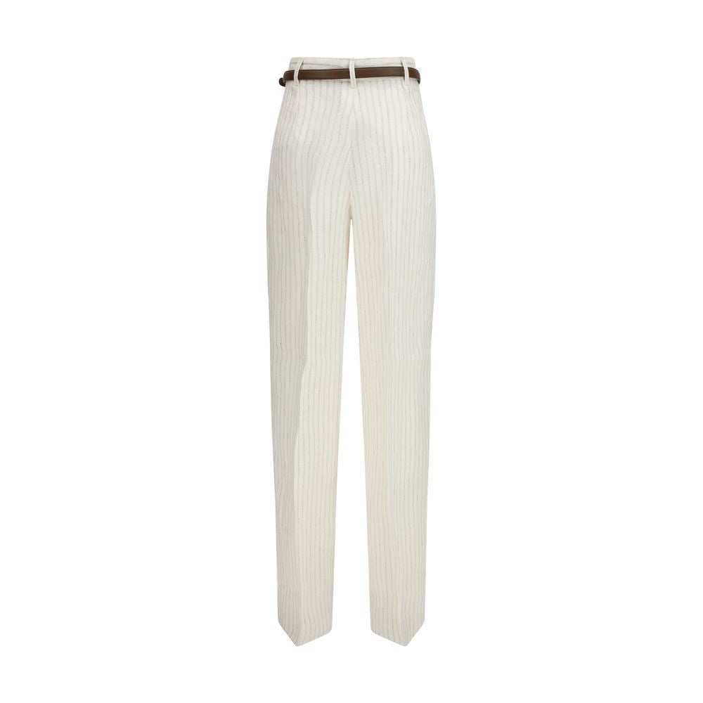 Pantalon décontracté en lin beige Max Mara
