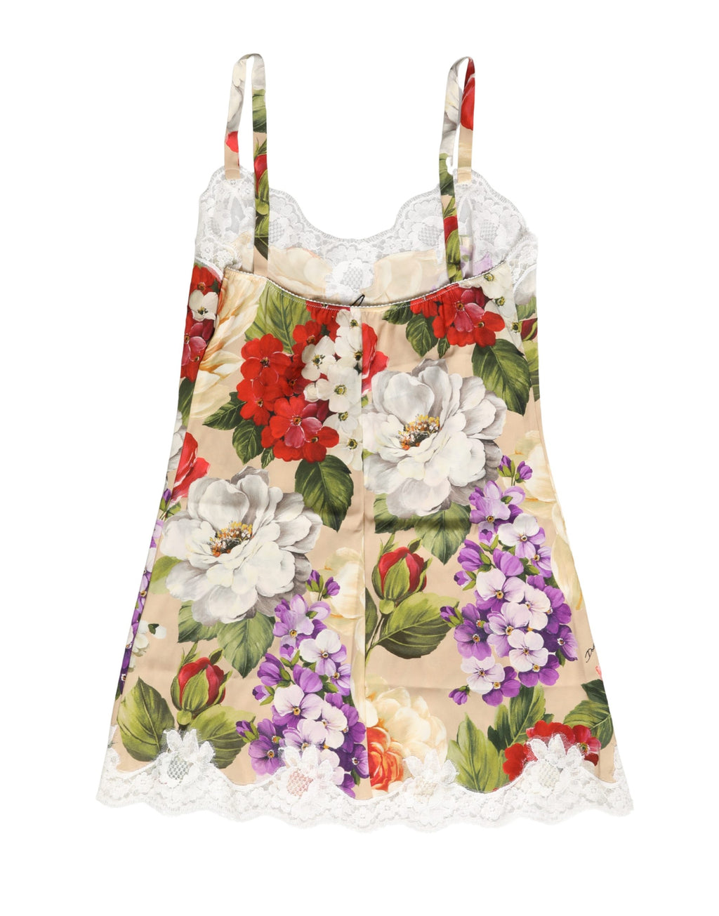 Dolce & Gabbana Chemise de nuit courte en soie beige à motifs floraux