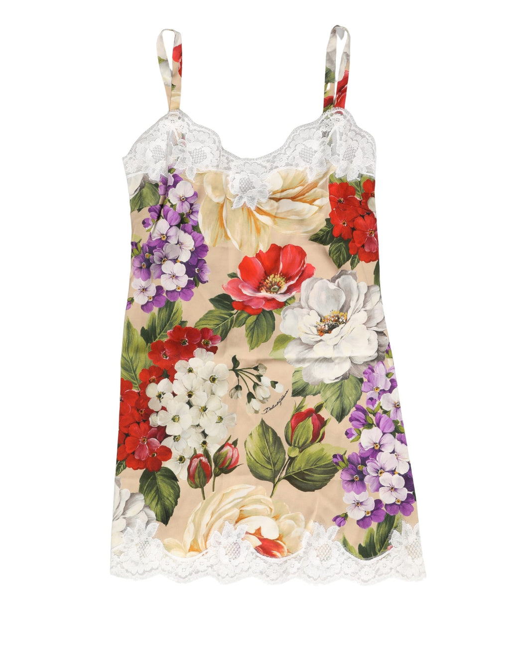 Dolce & Gabbana Chemise de nuit courte en soie beige à motifs floraux