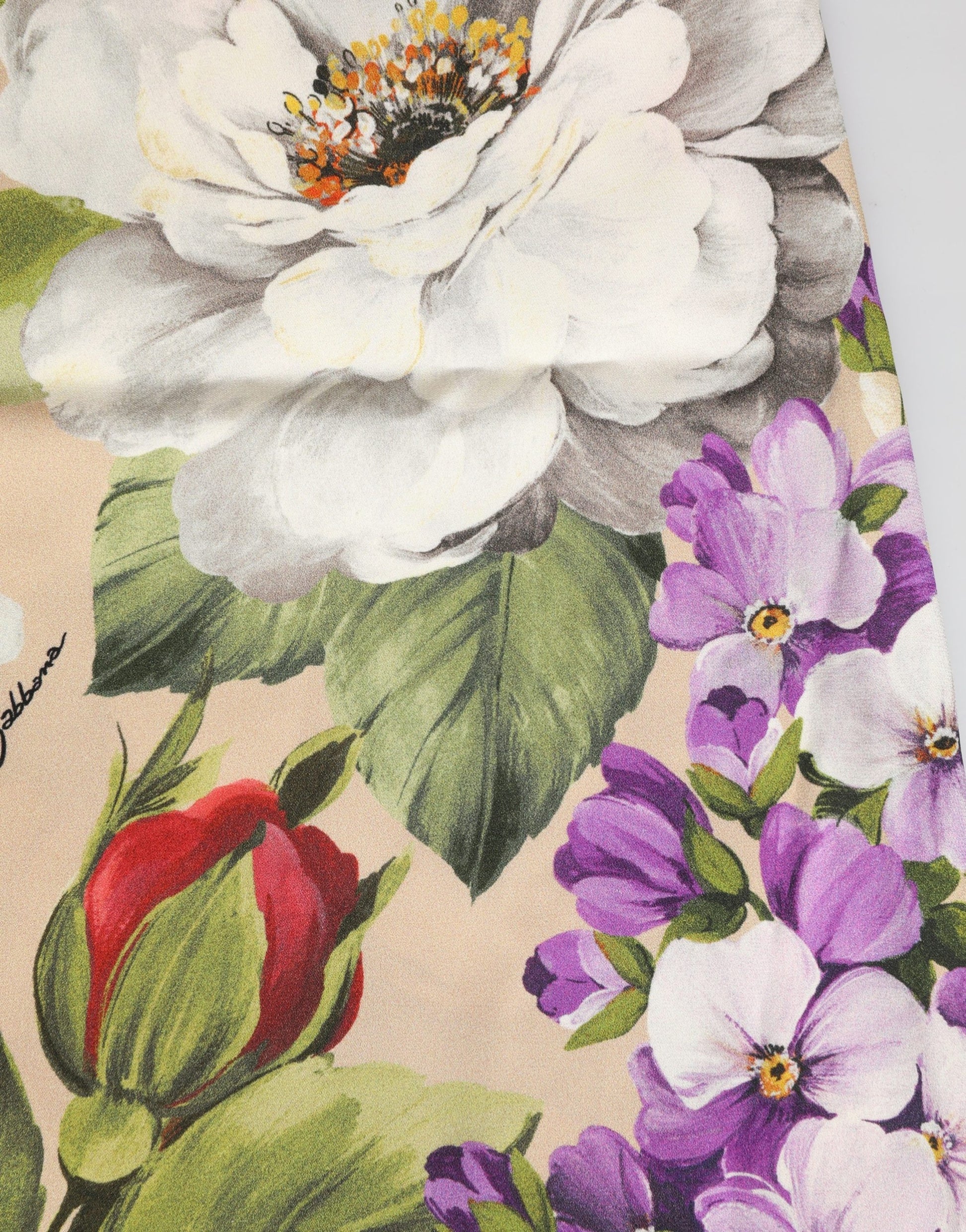 Dolce & Gabbana Beige Floral Silk Tank Short Chemise Sleepwear