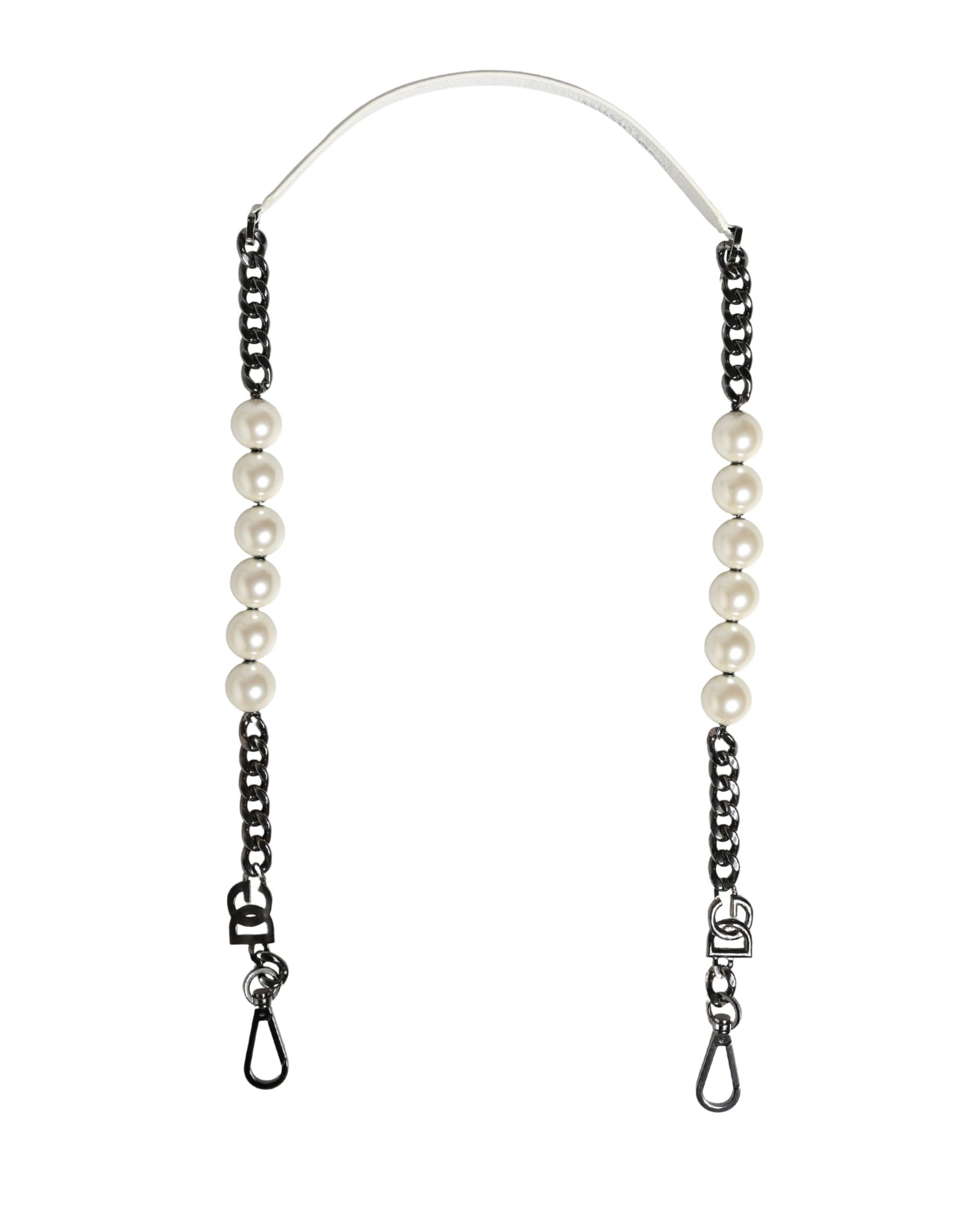 Bandoulière Dolce & Gabbana en Cuir Blanc avec Chaîne Argentée