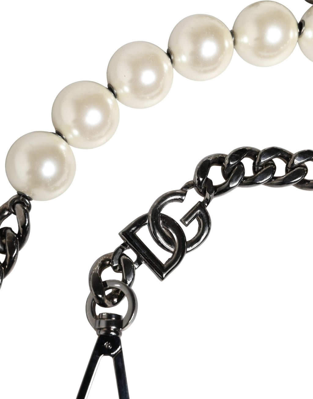 Bandoulière Dolce & Gabbana en Cuir Blanc avec Chaîne Argentée