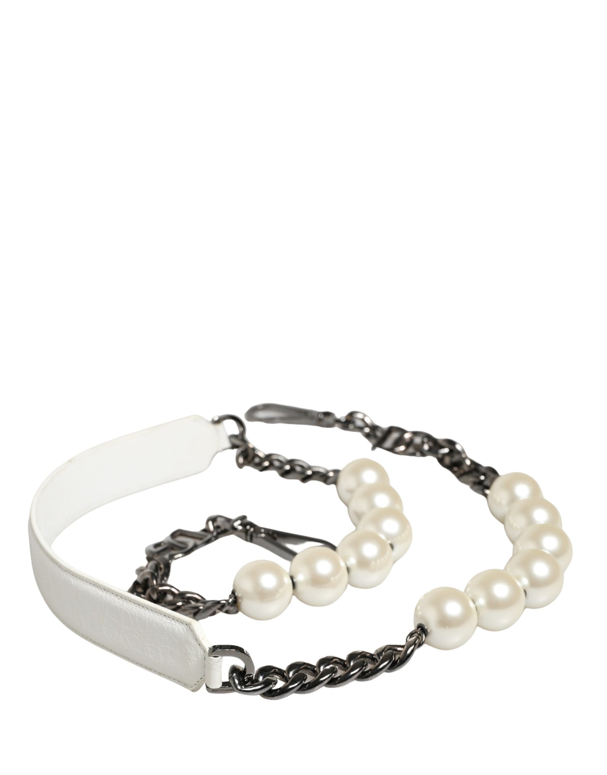 Bandoulière Dolce & Gabbana en Cuir Blanc avec Chaîne Argentée
