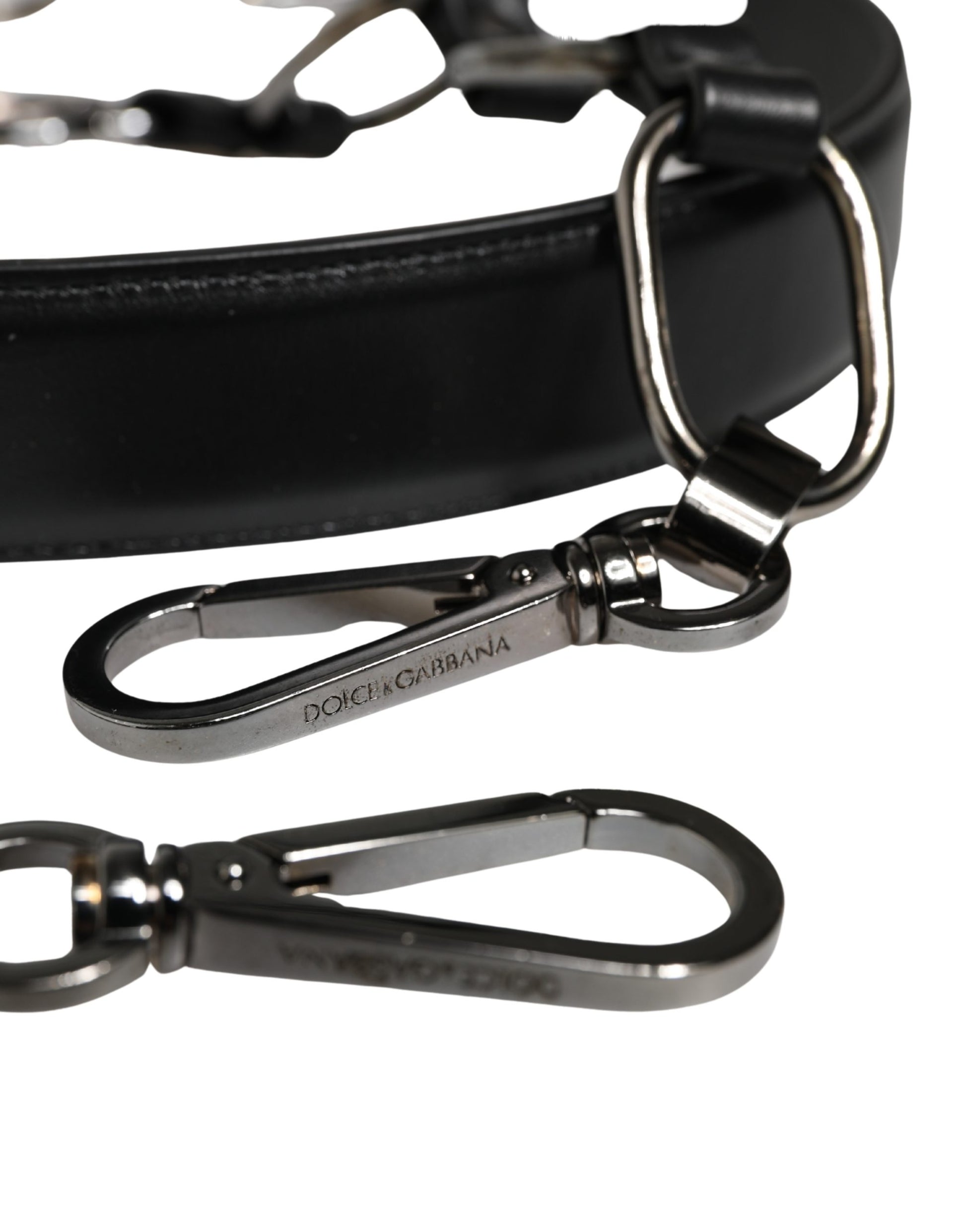 Dolce & Gabbana Black Leather Silver Chain Bag Accessory Shoulder Strap