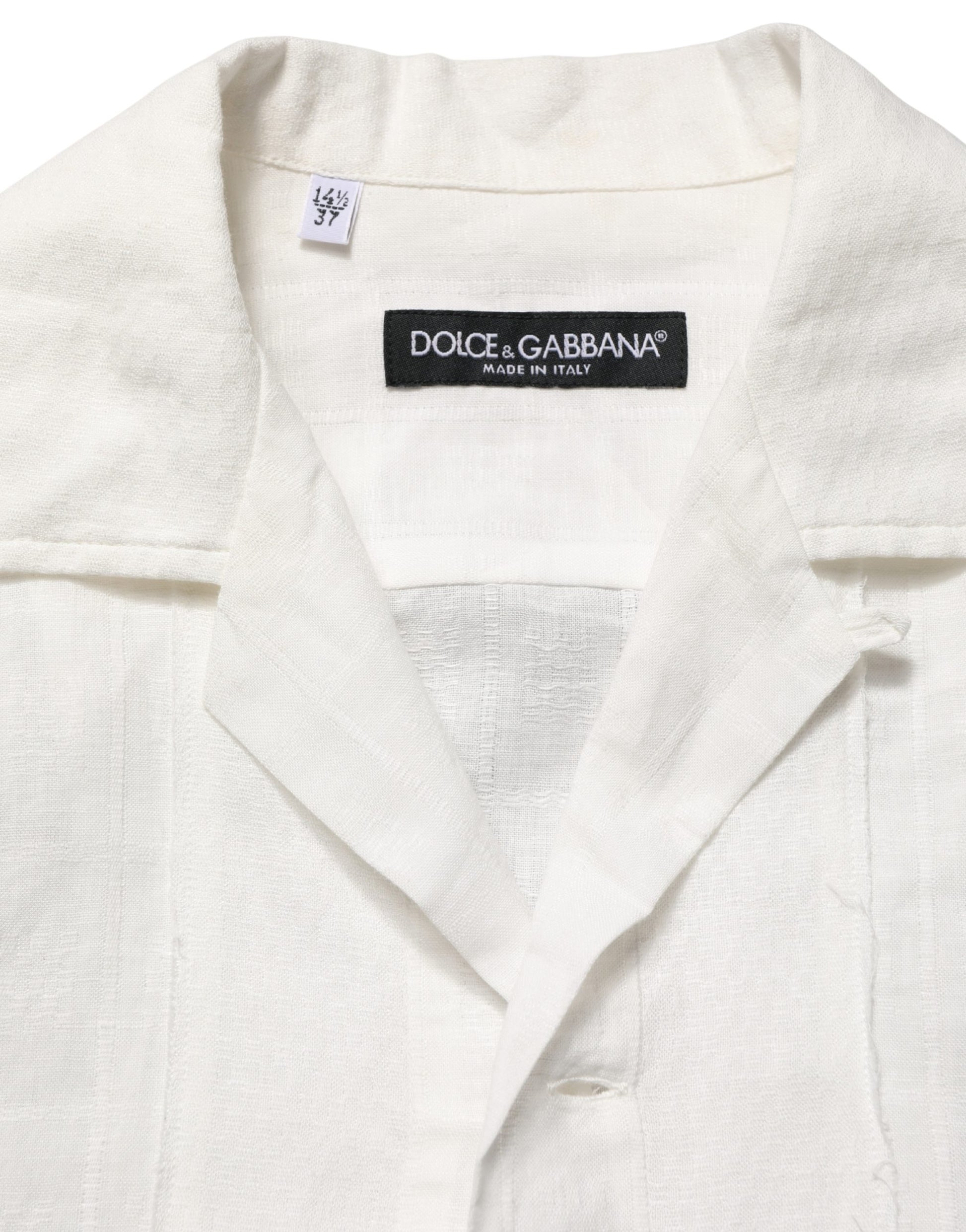 Chemise boutonnée Dolce & Gabbana en lin blanc à manches courtes