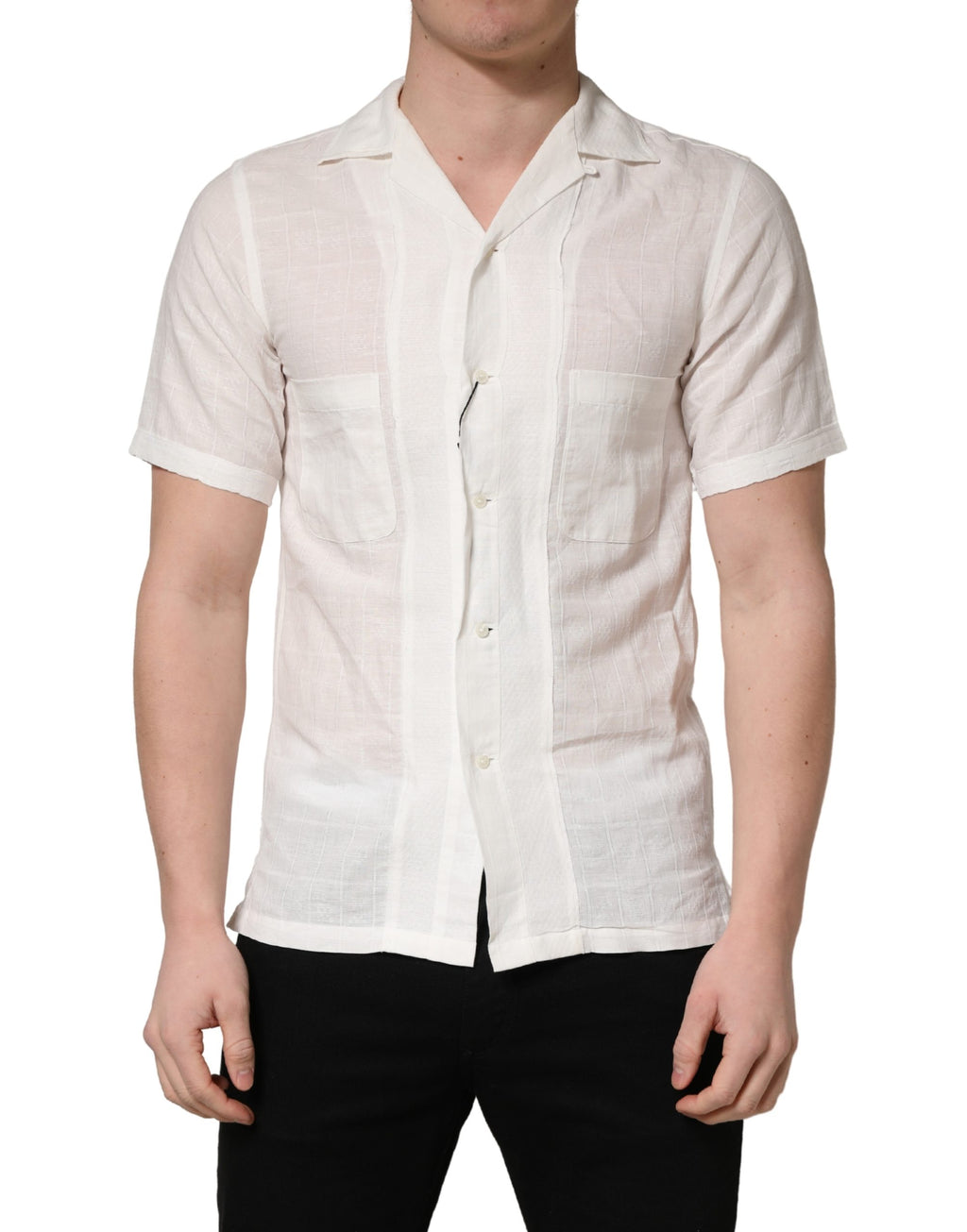 Chemise boutonnée Dolce & Gabbana en lin blanc à manches courtes