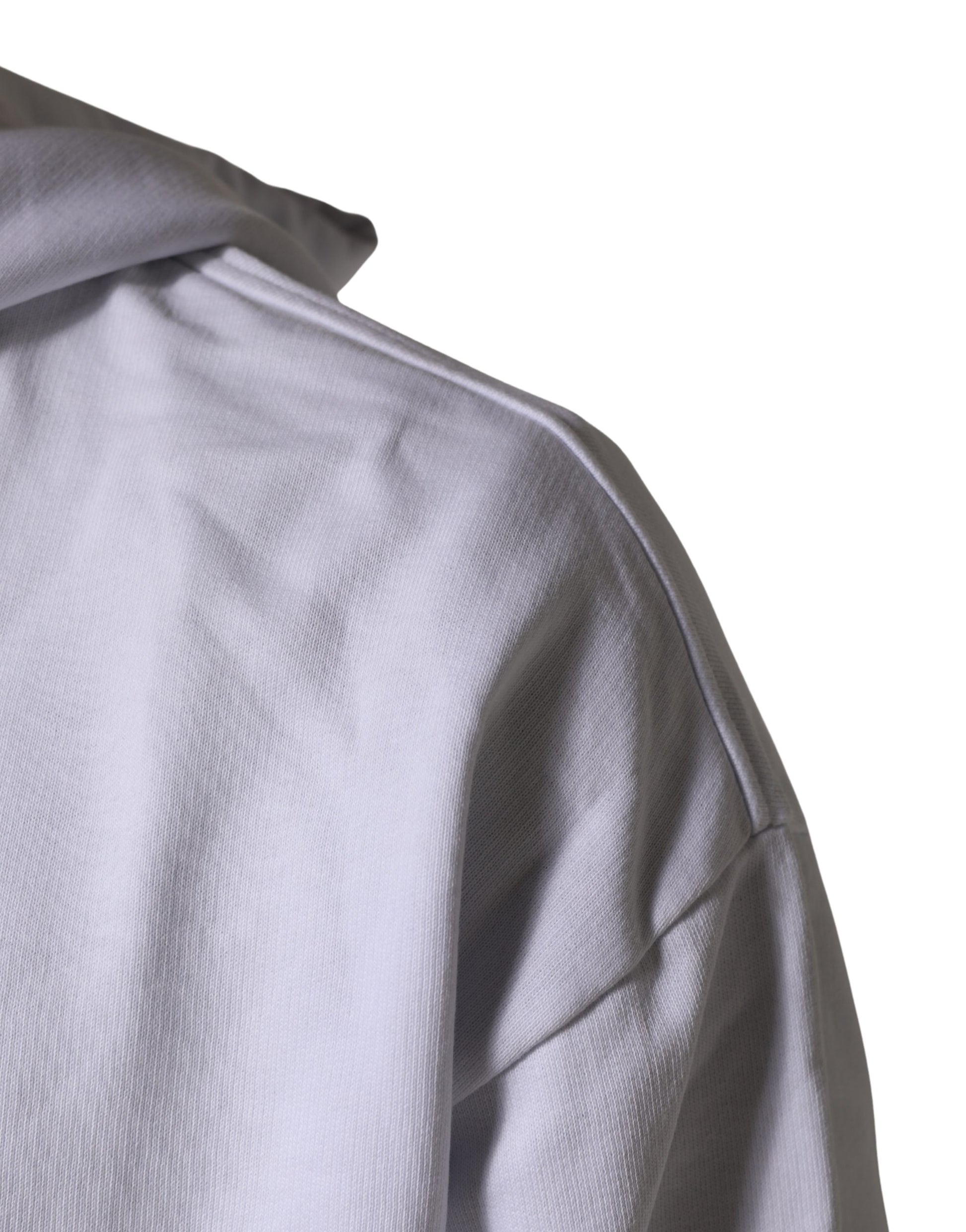 Dolce & Gabbana White Logo Print Cotton Hooded Sweatshirt Sweater