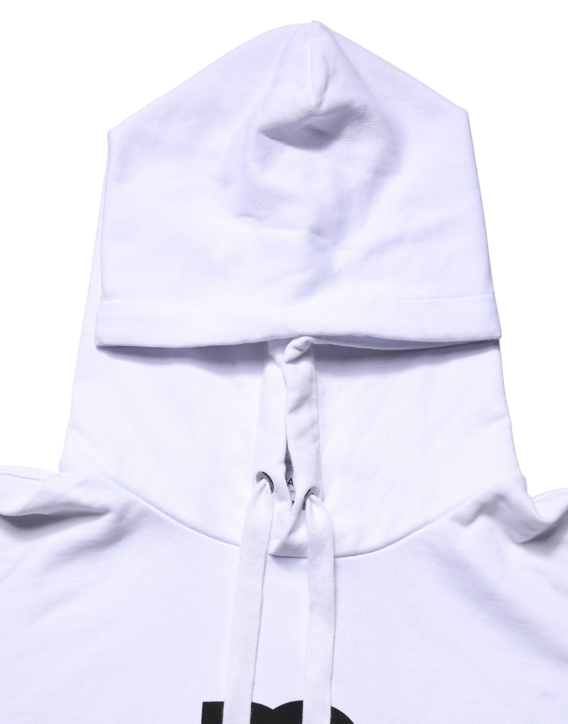 Dolce & Gabbana White Logo Print Cotton Hooded Sweatshirt Sweater