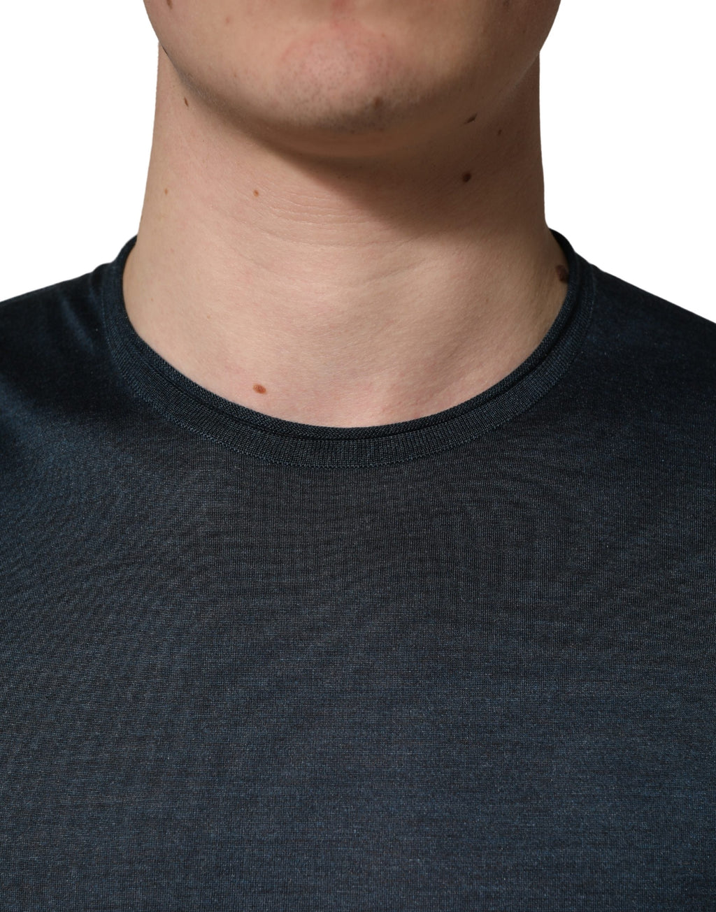 T-shirt à col rond et manches courtes en soie bleu foncé Dolce & Gabbana