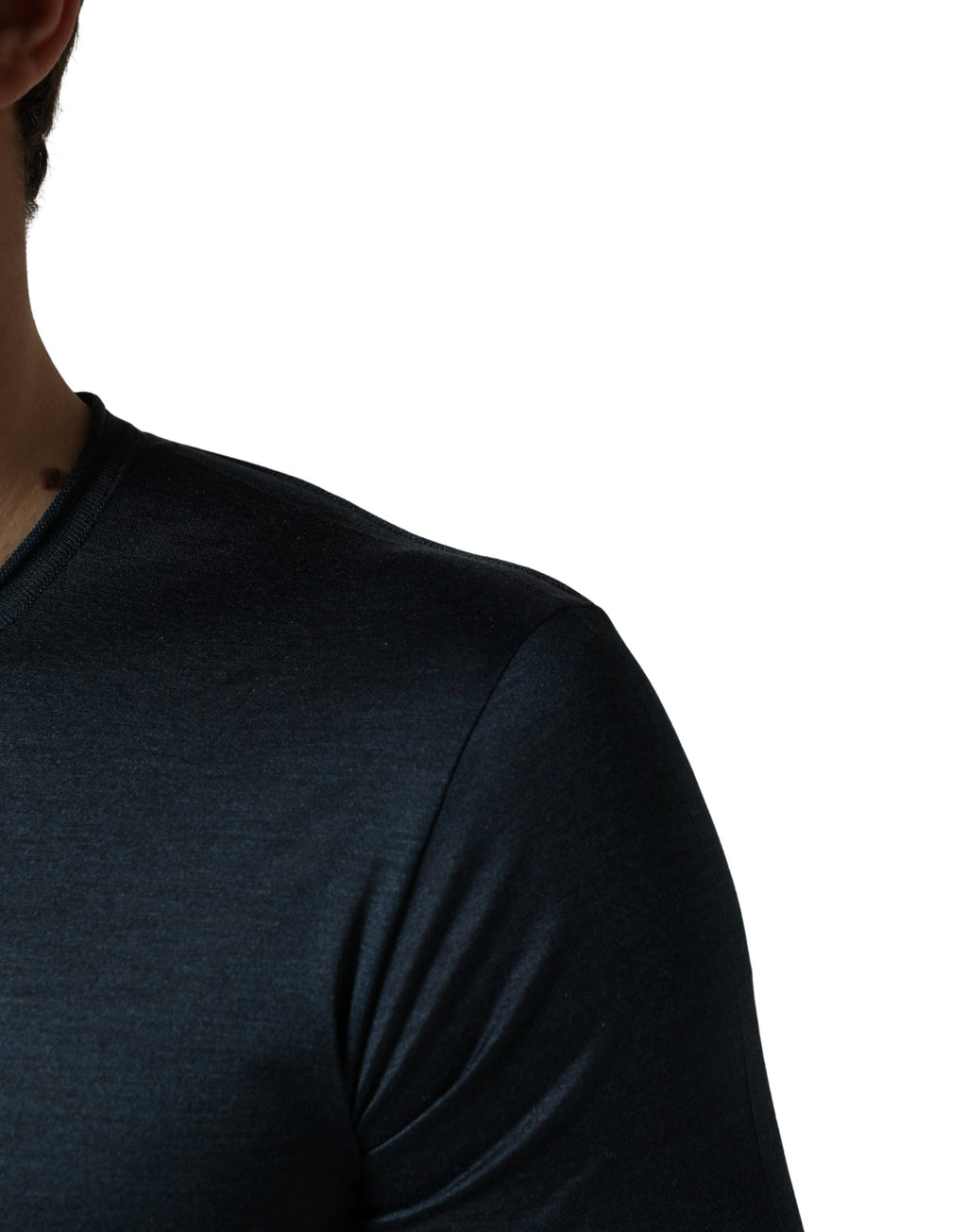 T-shirt à col rond et manches courtes en soie bleu foncé Dolce & Gabbana