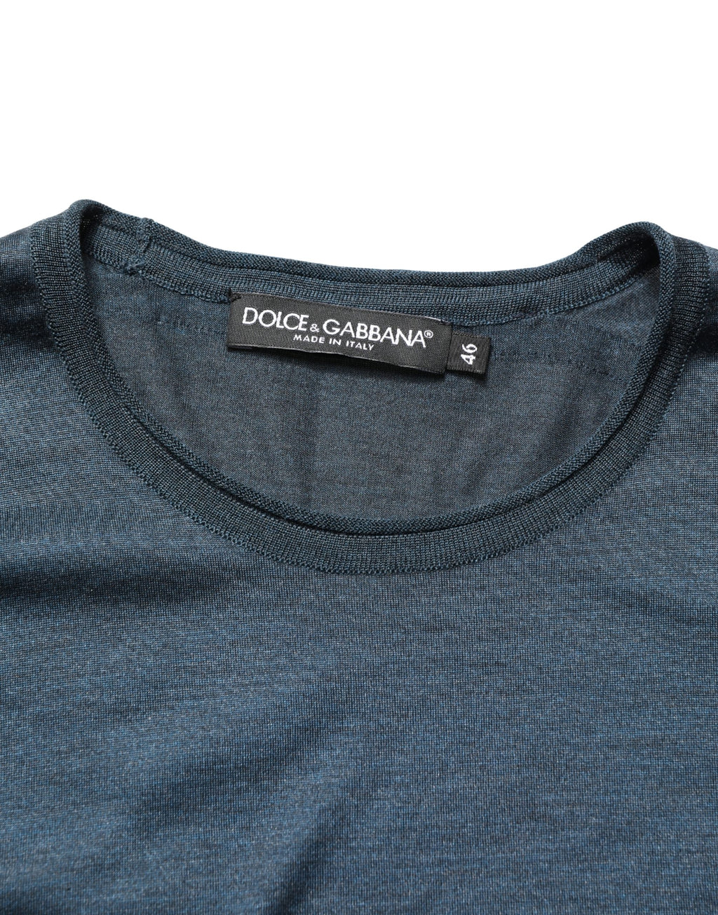 T-shirt à col rond et manches courtes en soie bleu foncé Dolce & Gabbana