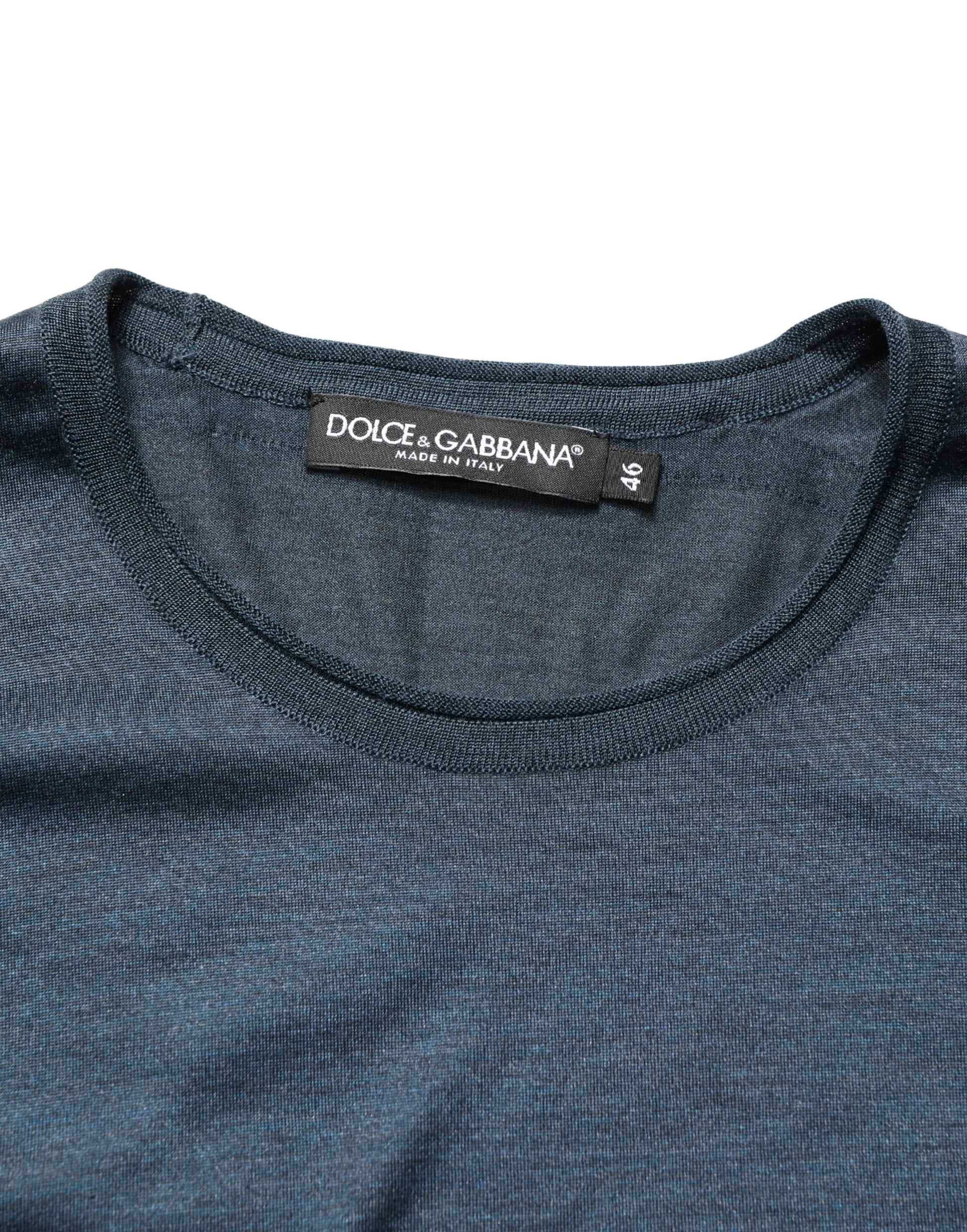 T-shirt à col rond et manches courtes en soie bleu foncé Dolce & Gabbana