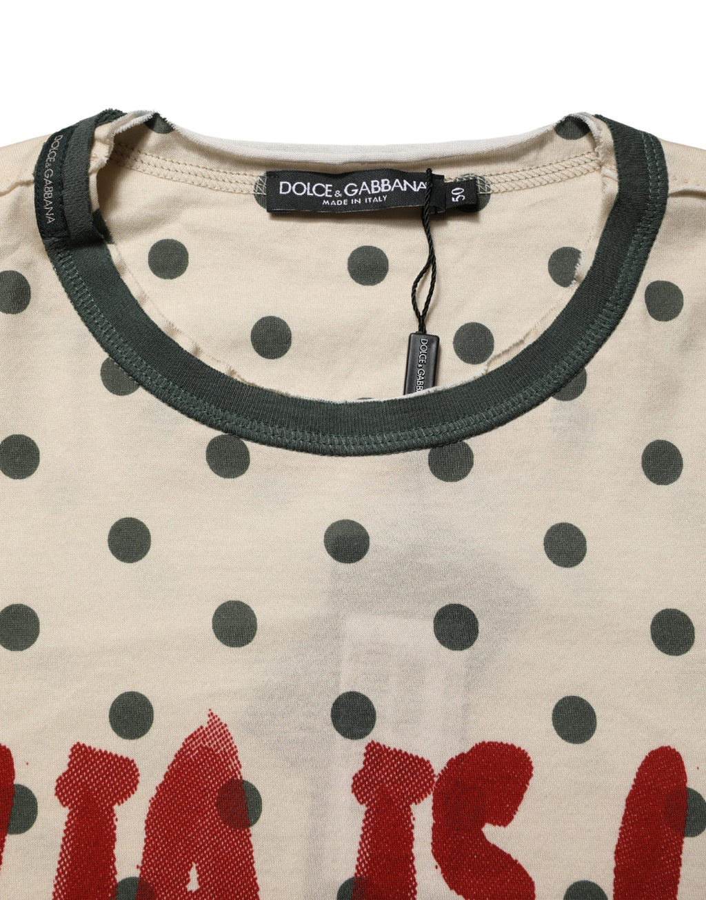 Dolce & Gabbana Beige Cotton Polka Dot Graphic Tee T-shirt
