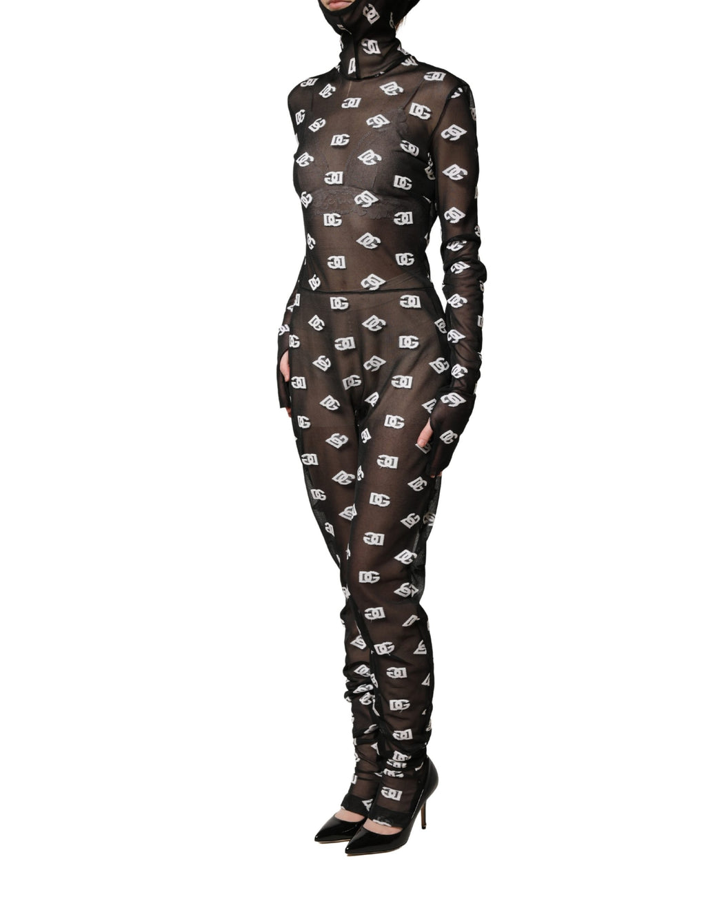 Robe-Combinaison à Capuche Imprimé Logo Noire et Blanche Dolce & Gabbana