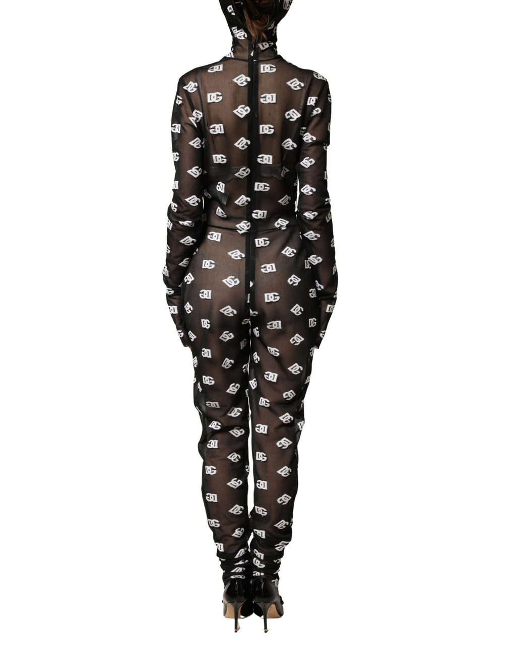 Robe-Combinaison à Capuche Imprimé Logo Noire et Blanche Dolce & Gabbana