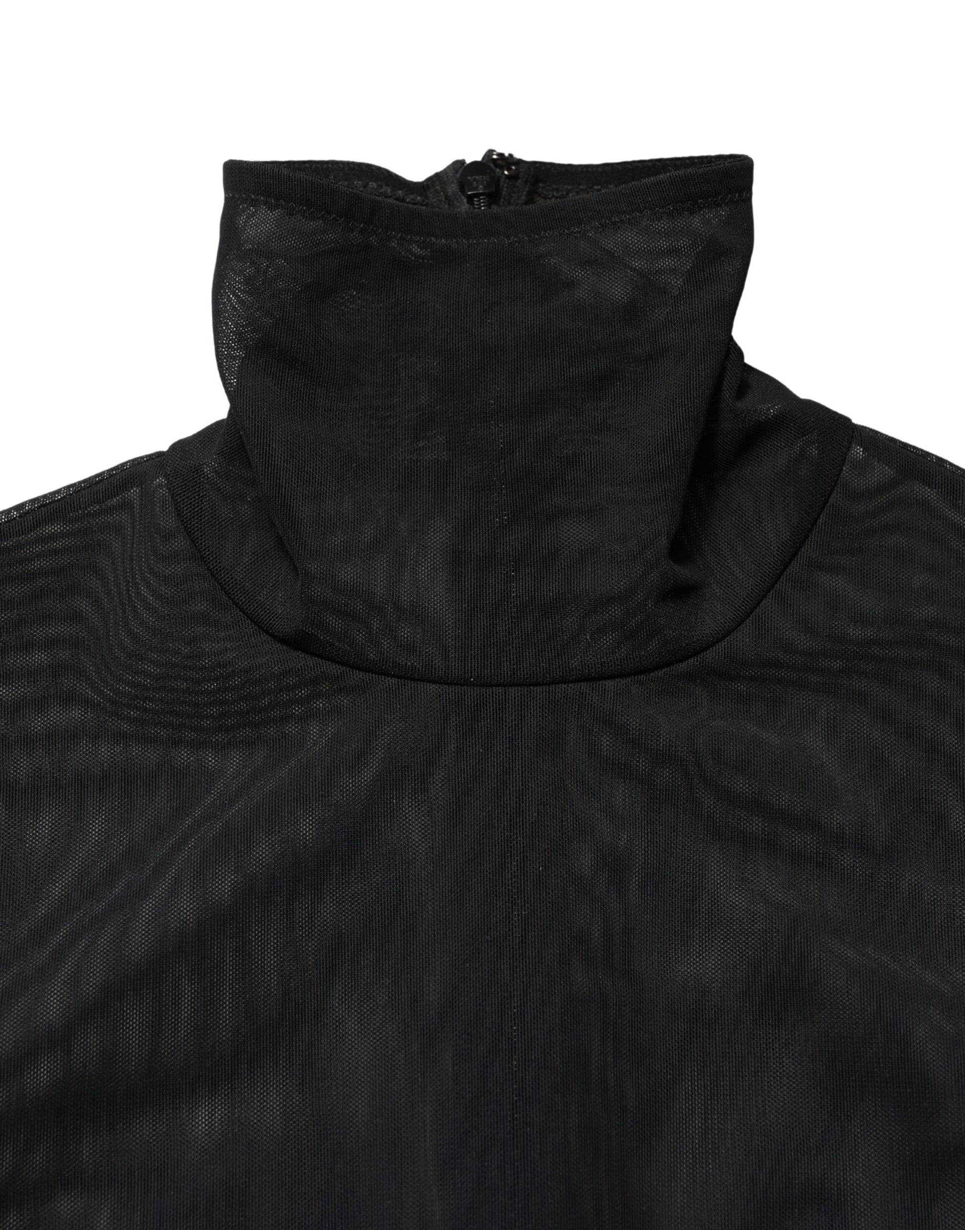 Dolce & Gabbana Black Nylon Sheer Turtleneck Jumpsuit Dress