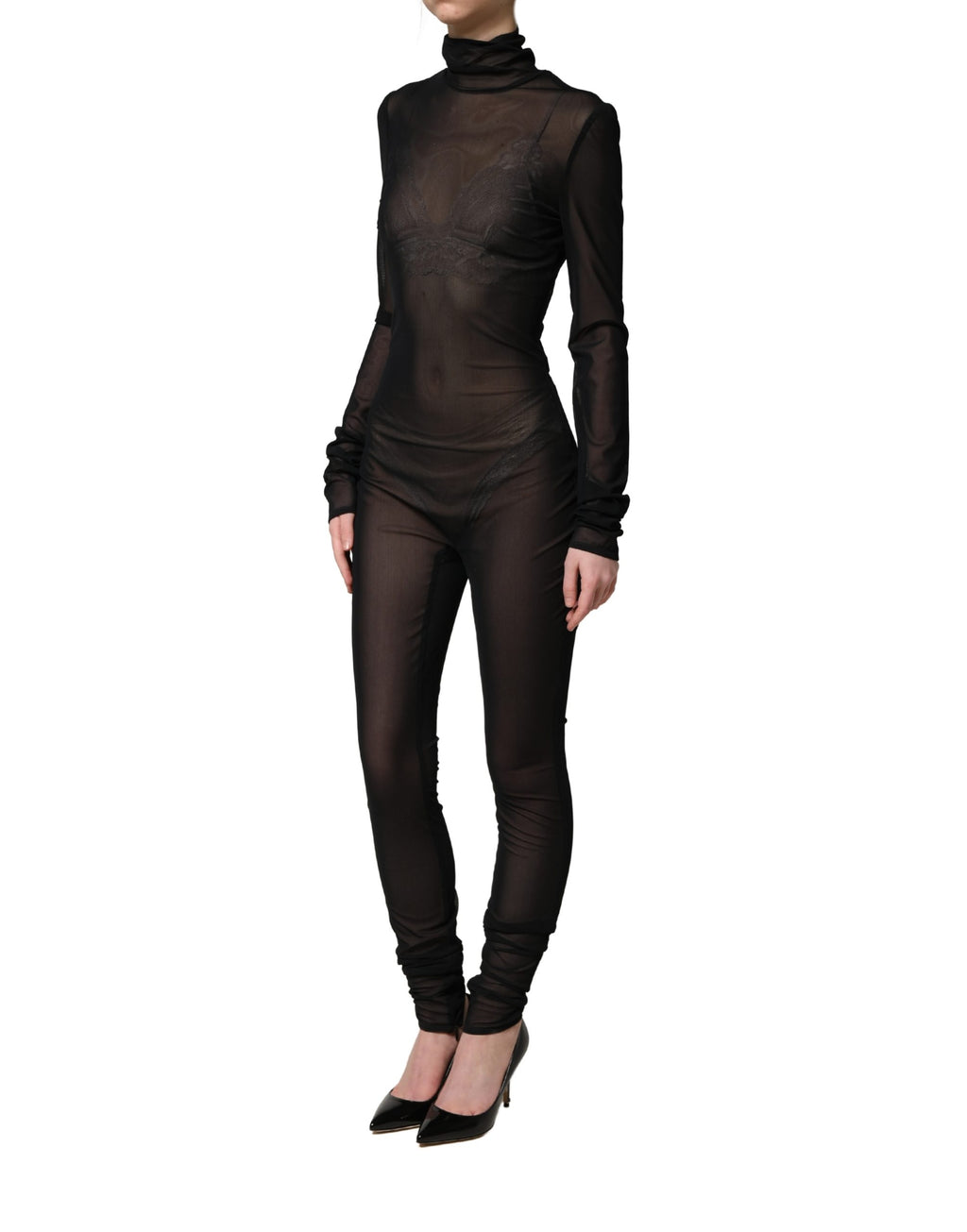 Robe-combinaison Dolce & Gabbana en nylon noir transparent à col roulé
