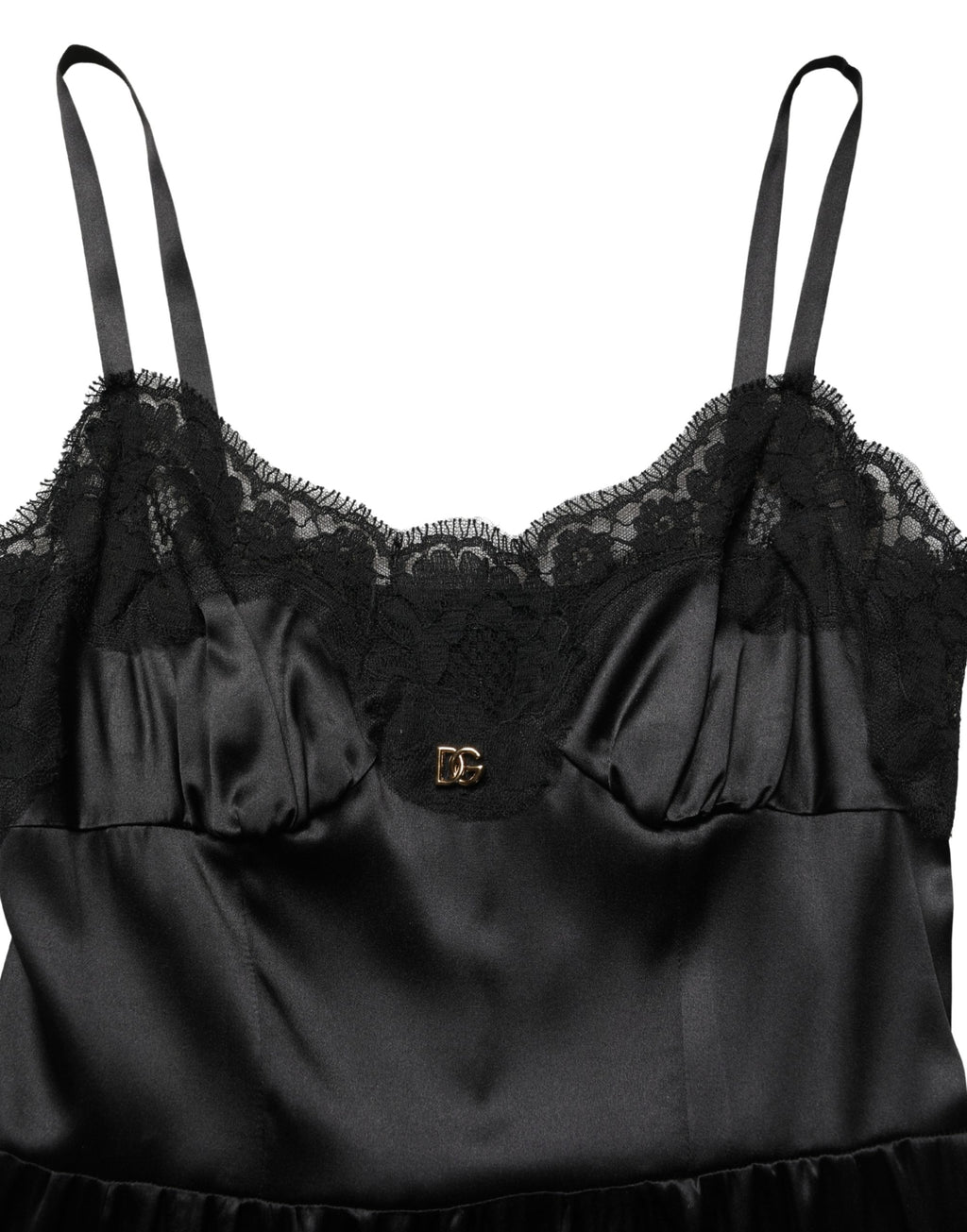 Mini-robe sans manches Dolce & Gabbana en satin de soie noir et dentelle