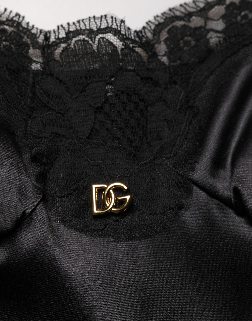 Mini-robe sans manches Dolce & Gabbana en satin de soie noir et dentelle