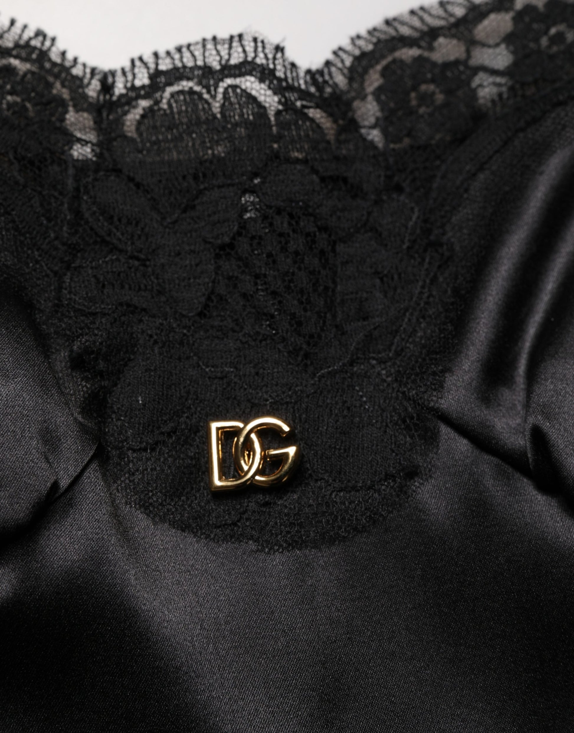 Mini-robe sans manches Dolce & Gabbana en satin de soie noir et dentelle