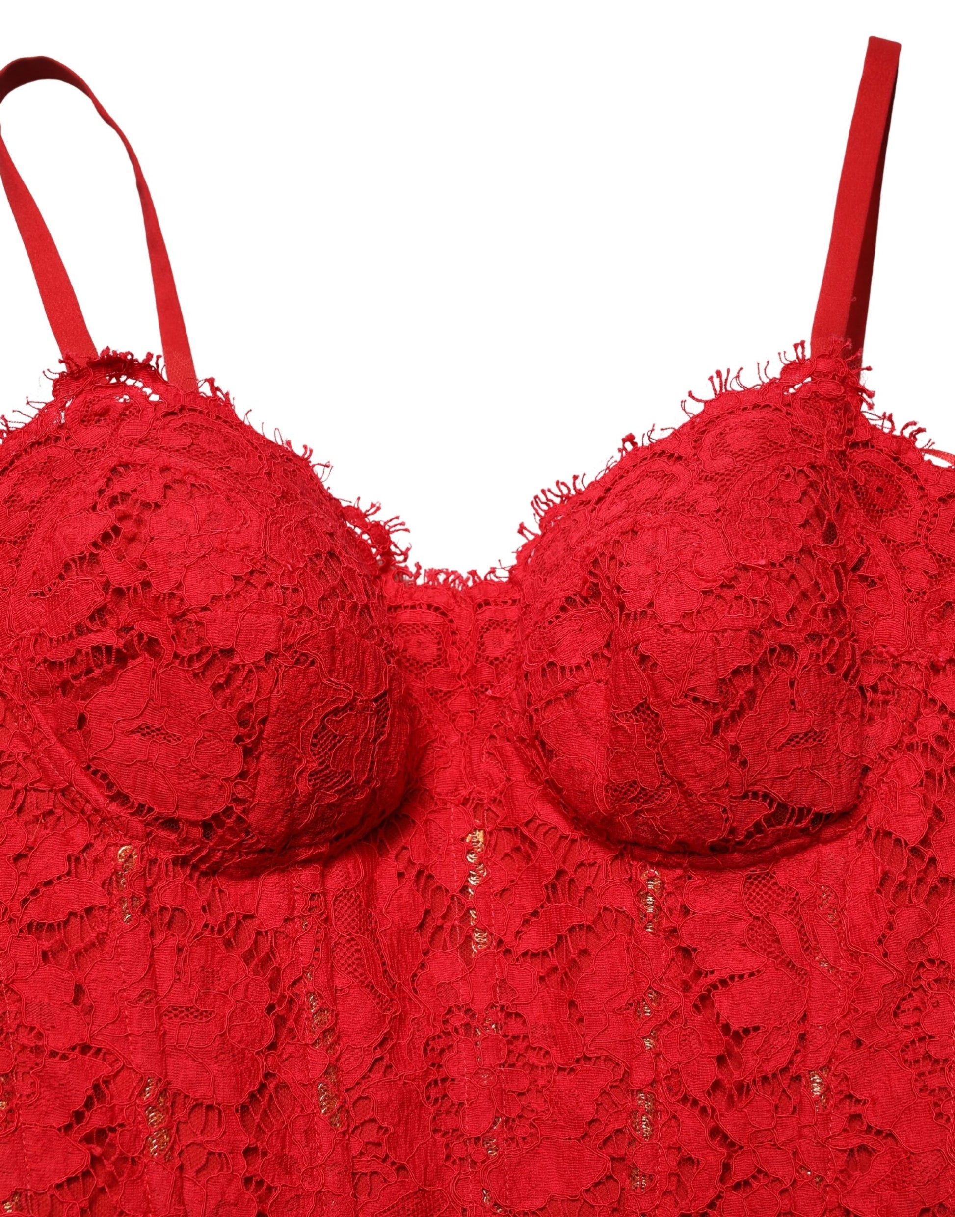 Dolce & Gabbana Red Corset Lace Bodice Draped Long Gown Dress
