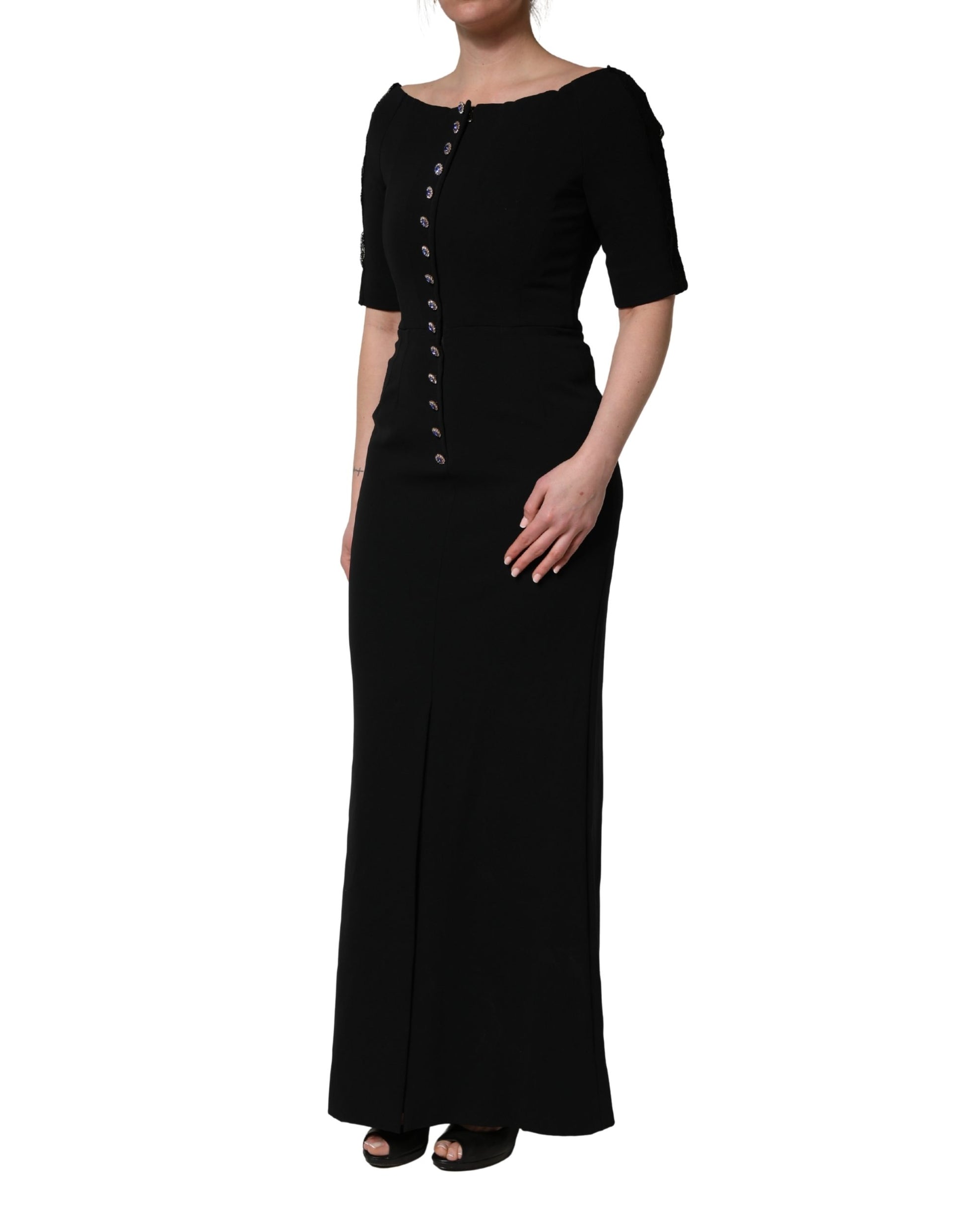 Dolce & Gabbana Black Silk Button Bodice Sheath Maxi Dress