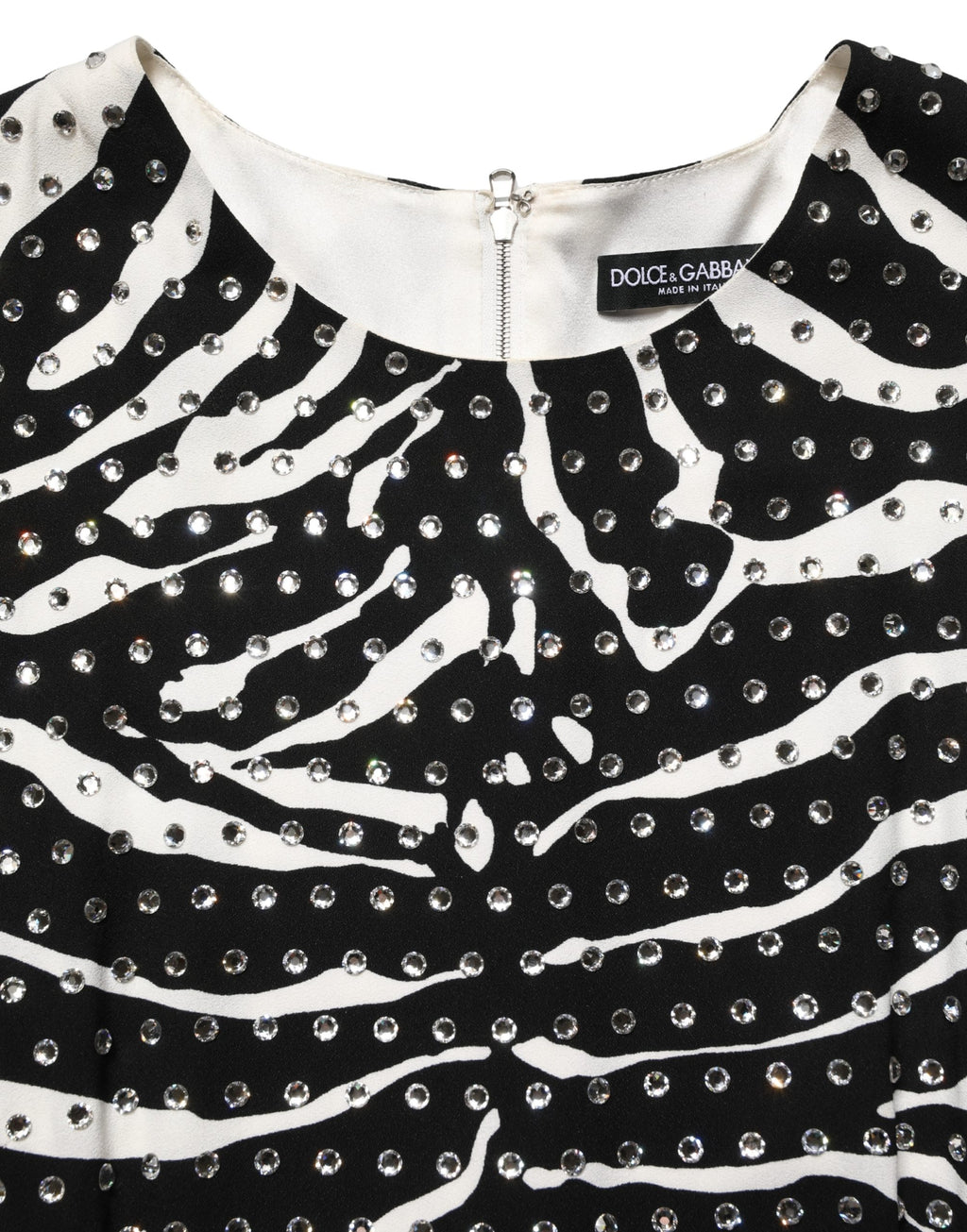 Robe mini Dolce & Gabbana noire et blanche à imprimé zèbre et strass