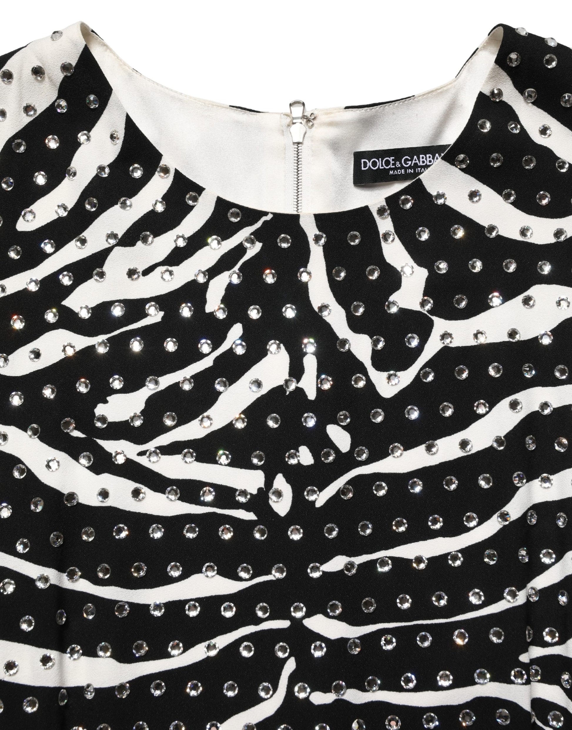 Robe mini Dolce & Gabbana noire et blanche à imprimé zèbre et strass