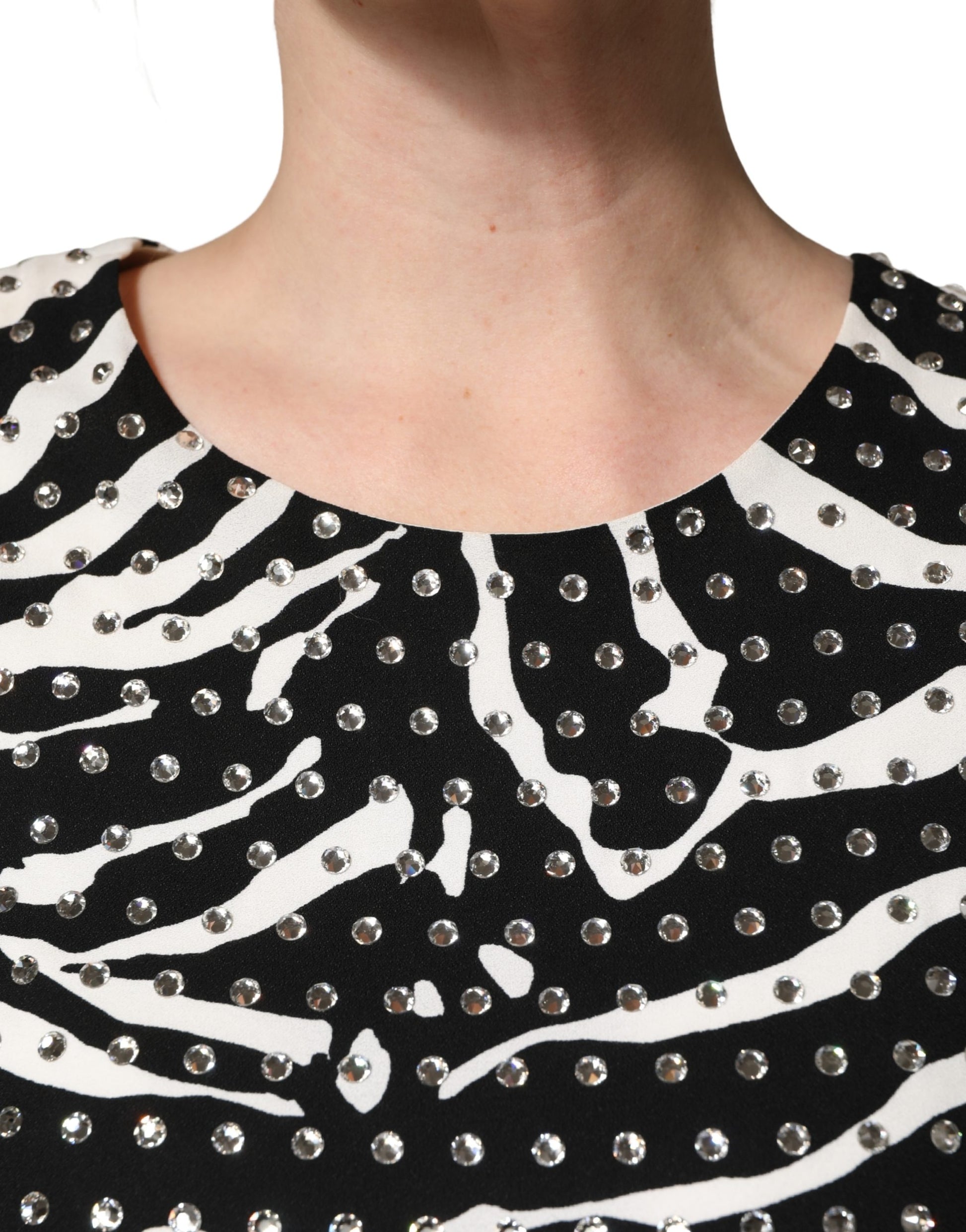 Robe mini Dolce & Gabbana noire et blanche à imprimé zèbre et strass