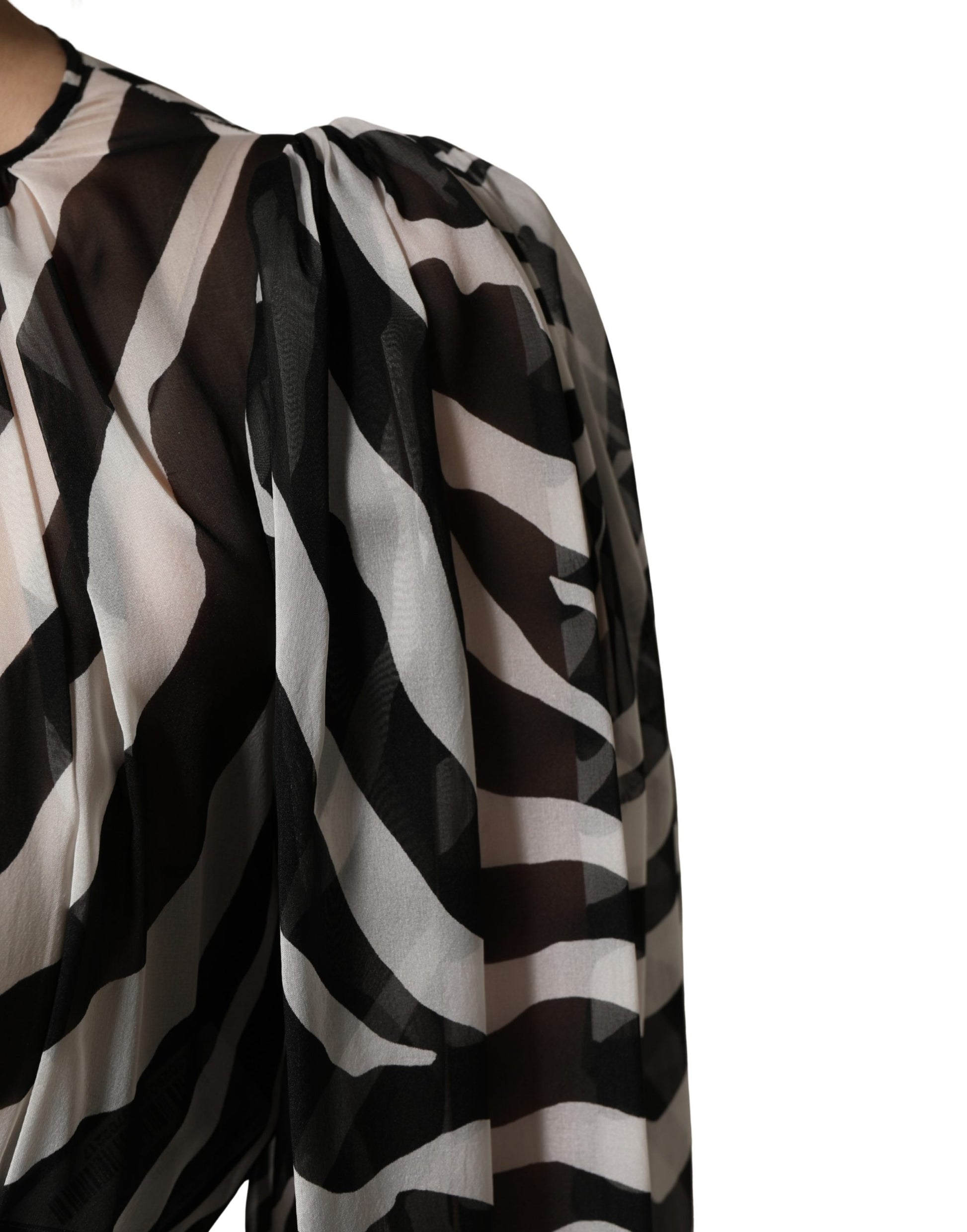 Mini-robe MSGM noire et blanche à imprimé zèbre et manches bouffantes