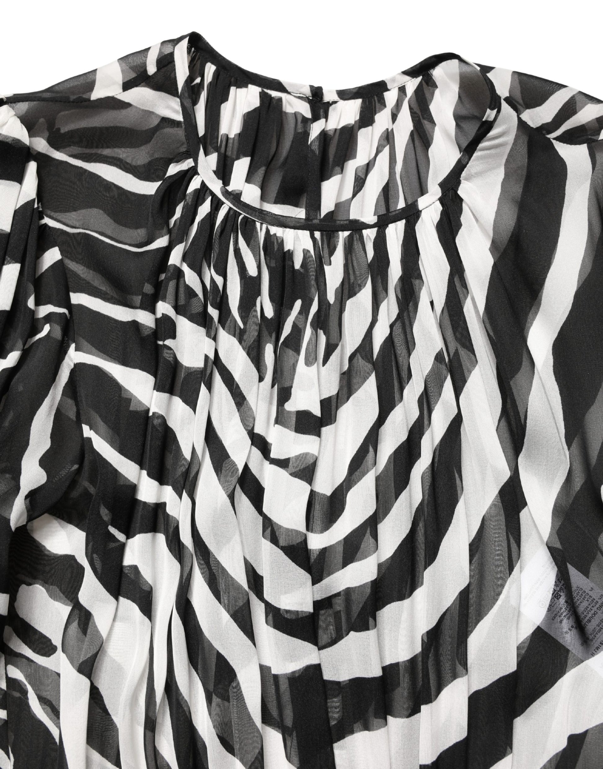 Mini-robe MSGM noire et blanche à imprimé zèbre et manches bouffantes