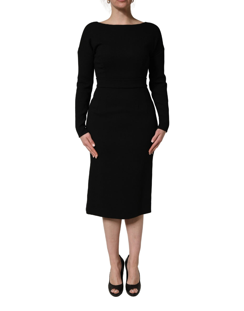 Robe midi Dolce & Gabbana en crêpe de laine noire à manches longues