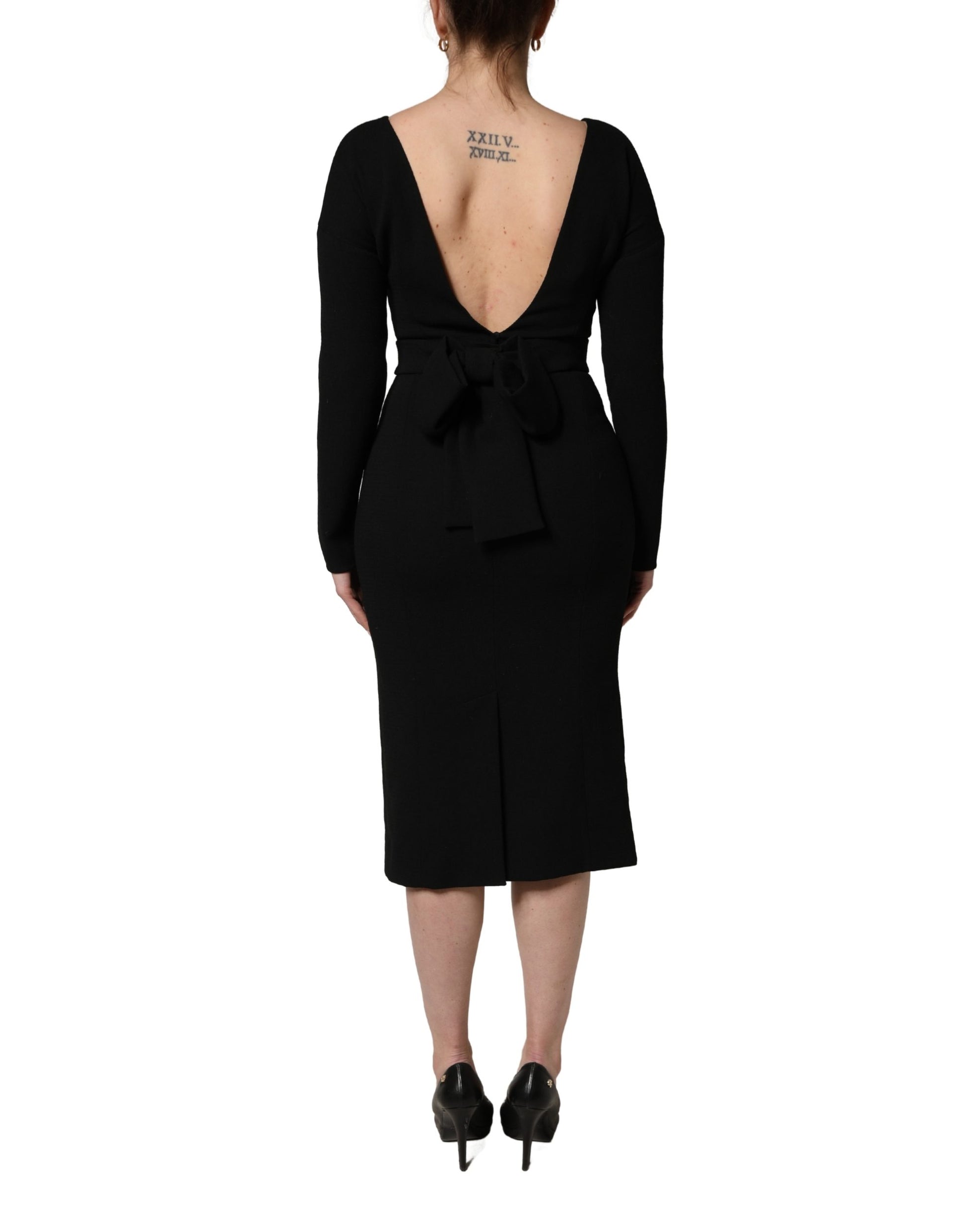 Robe midi Dolce & Gabbana en crêpe de laine noire à manches longues