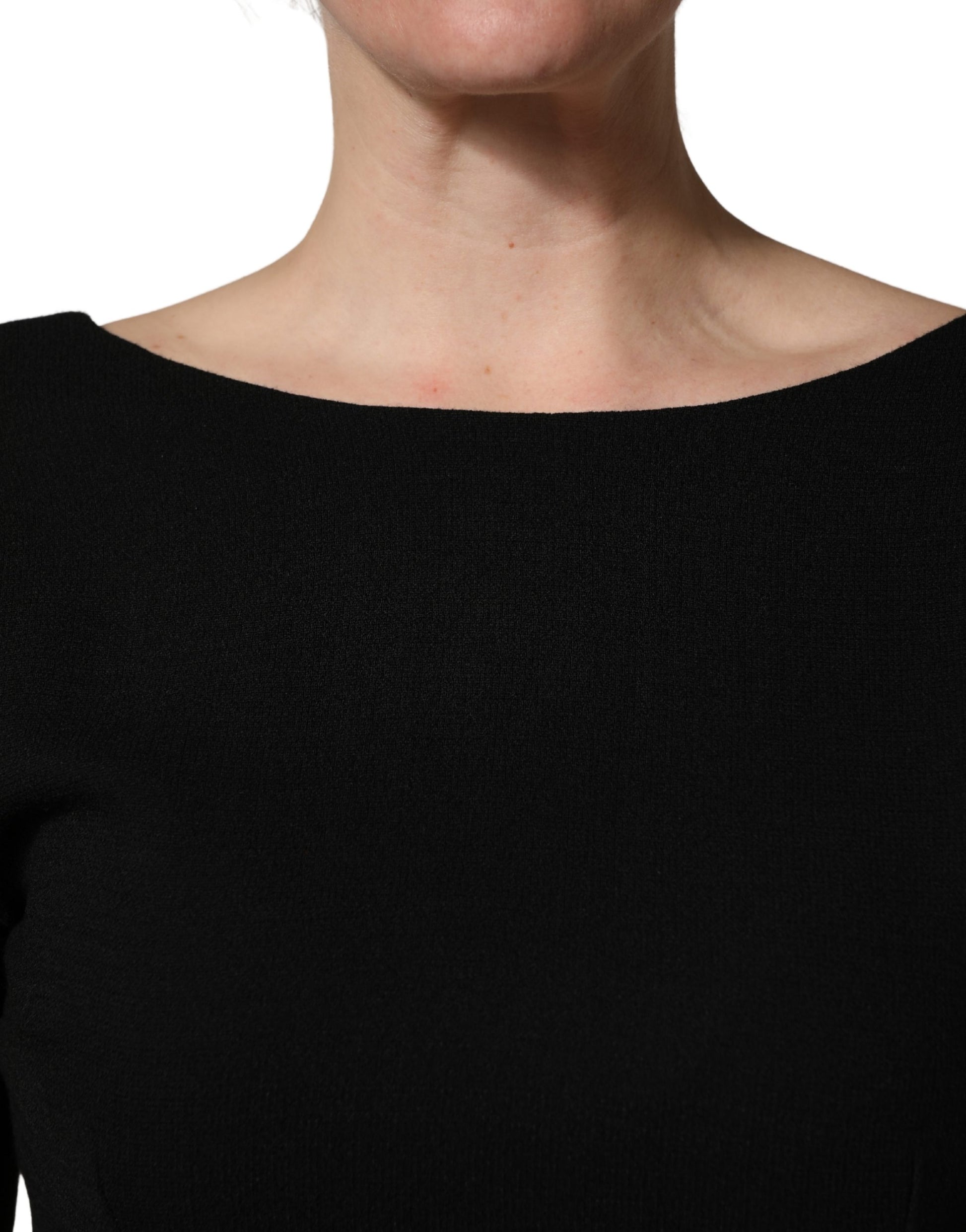 Robe midi Dolce & Gabbana en crêpe de laine noire à manches longues