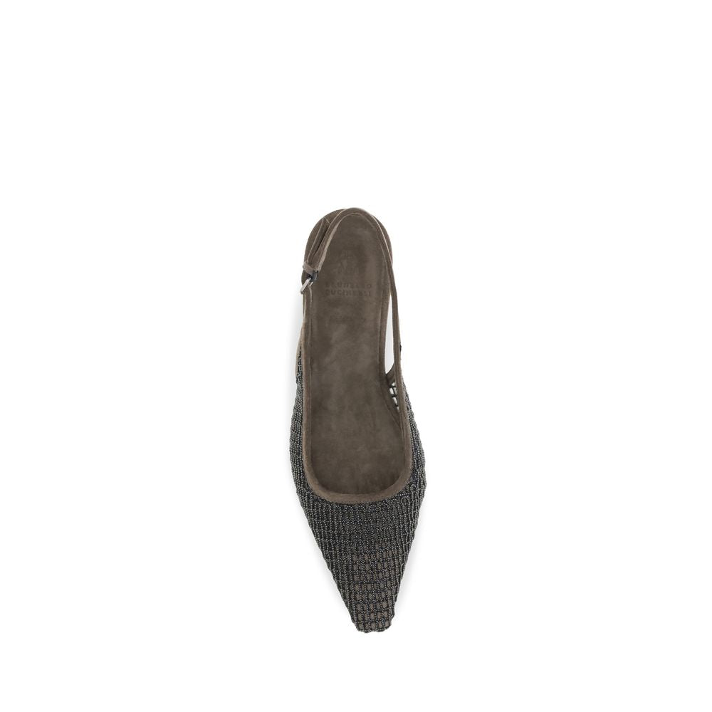 Brunello Cucinelli Brown Calf Leather Bos Taurus Ballet Flats