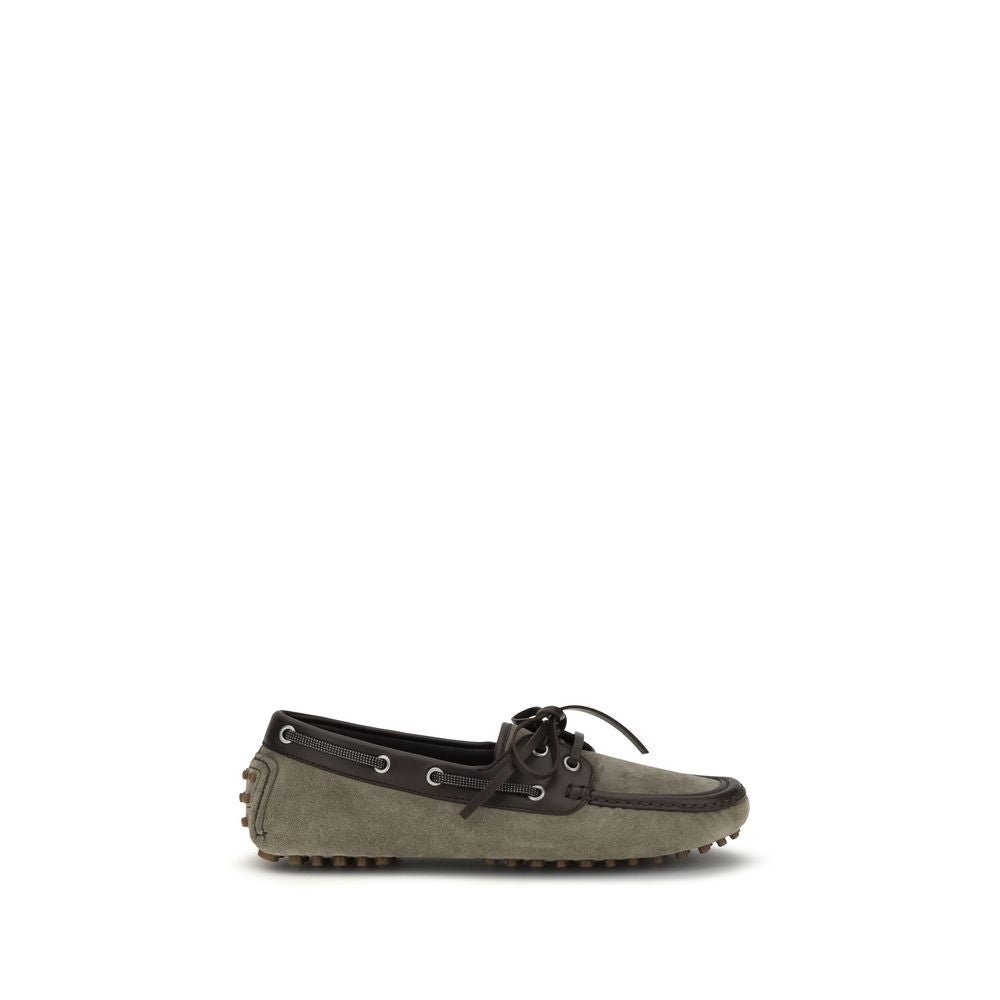 Mocassins à enfiler en cuir de veau gris Brunello Cucinelli