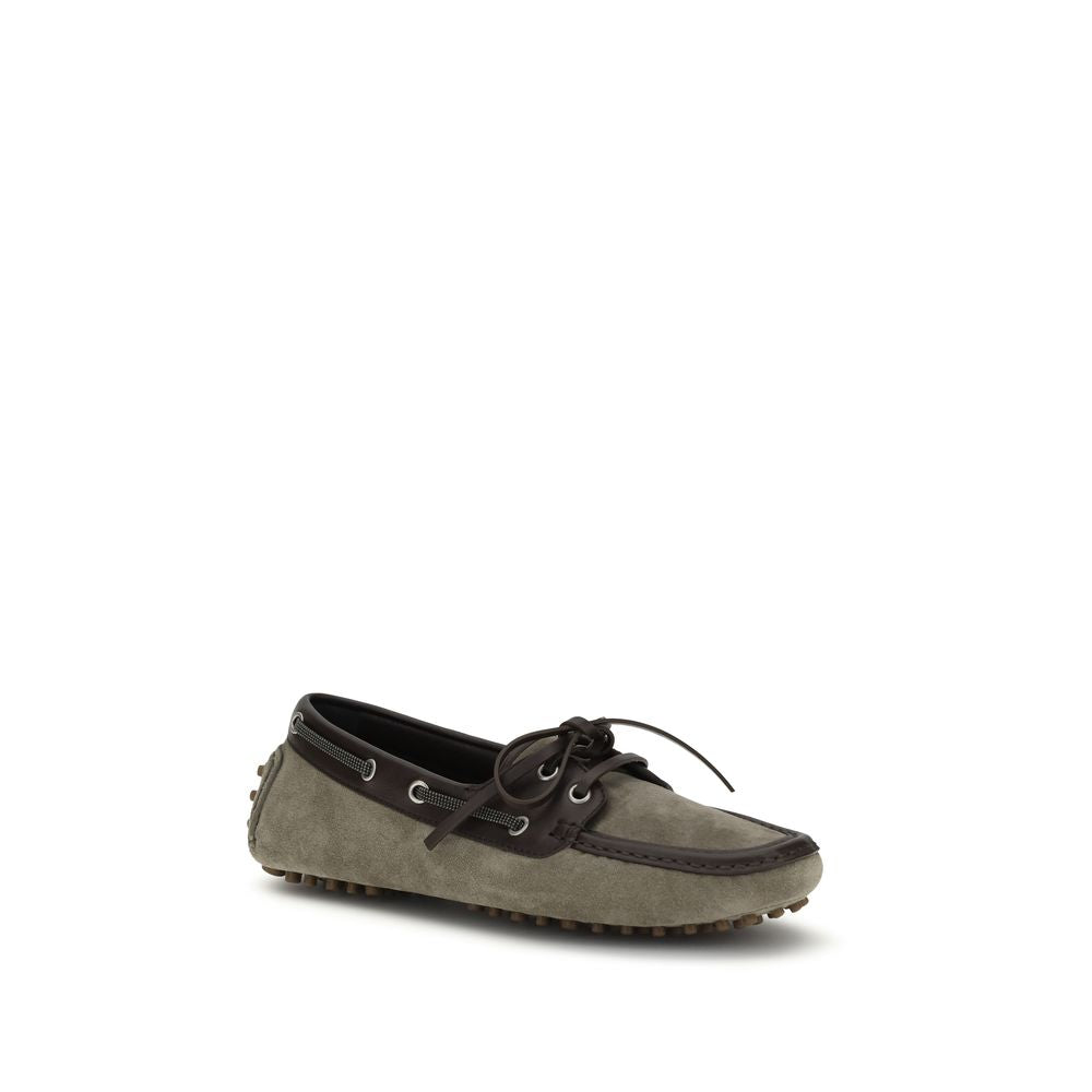 Mocassins à enfiler en cuir de veau gris Brunello Cucinelli