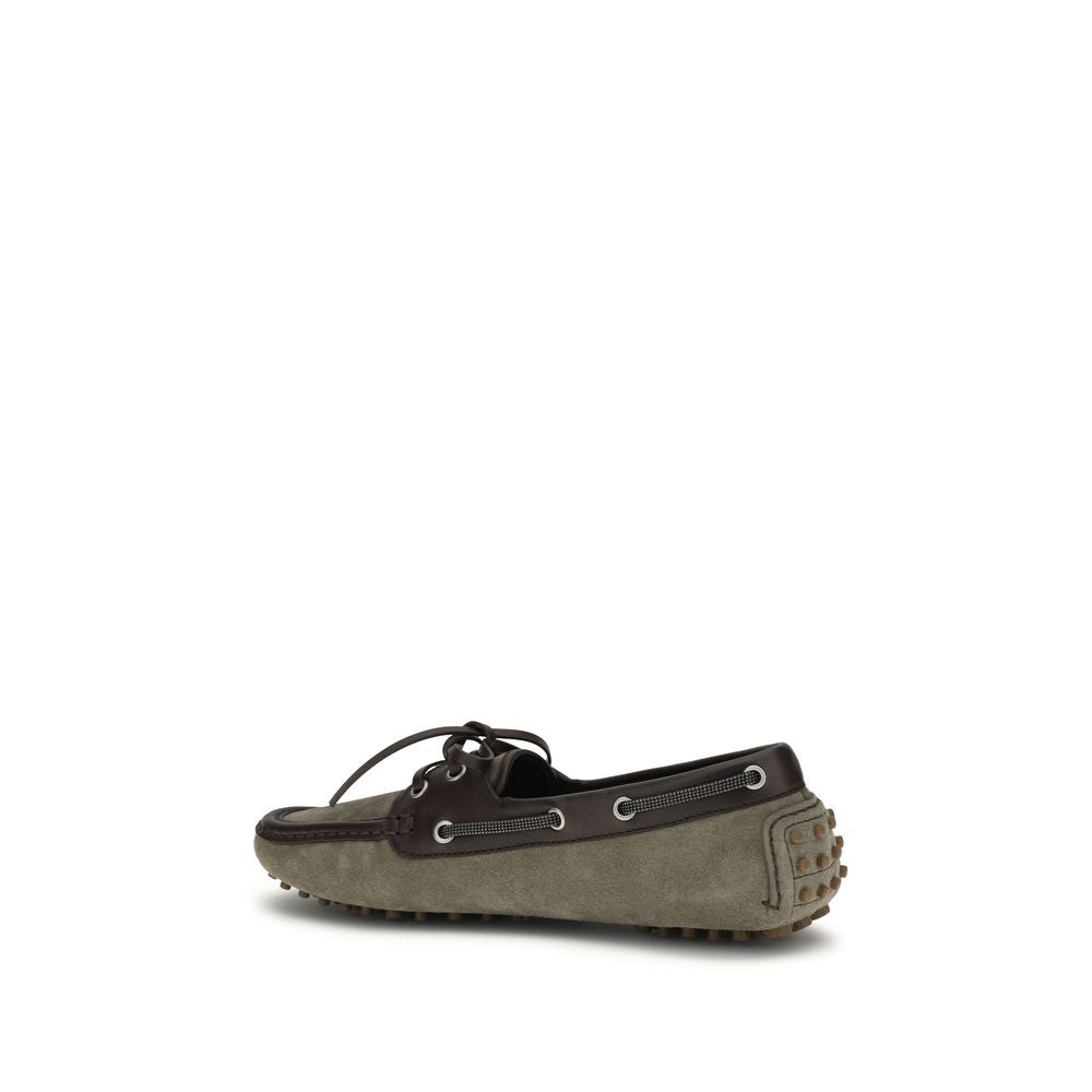 Mocassins à enfiler en cuir de veau gris Brunello Cucinelli