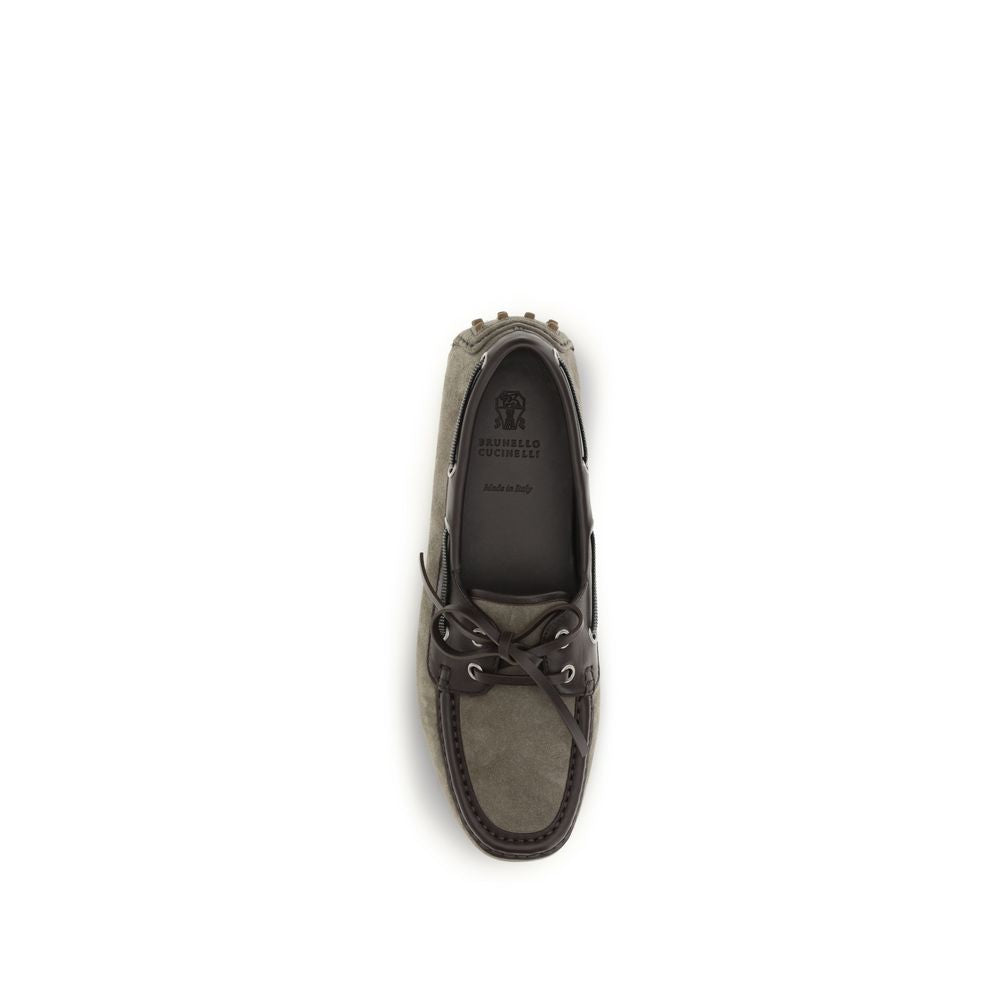 Mocassins à enfiler en cuir de veau gris Brunello Cucinelli