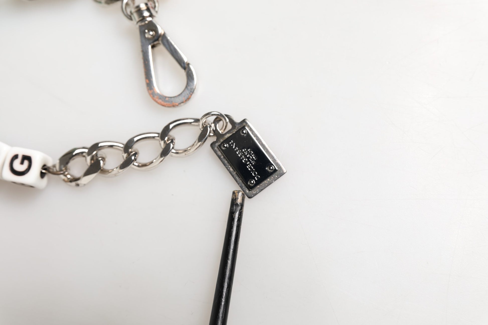 Dolce & Gabbana Silver Brass Chain Dice DG Logo EmbellishedCharm Bracelet