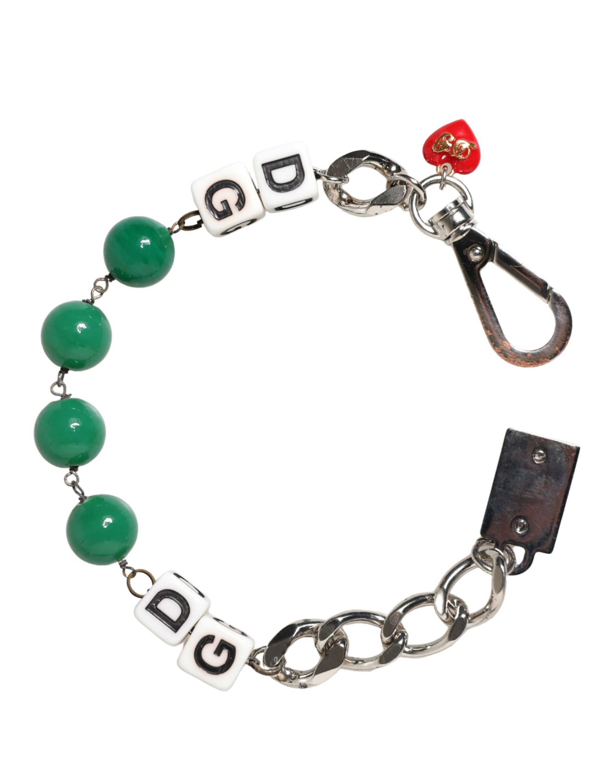 Dolce & Gabbana Silver Brass Chain Dice DG Logo EmbellishedCharm Bracelet