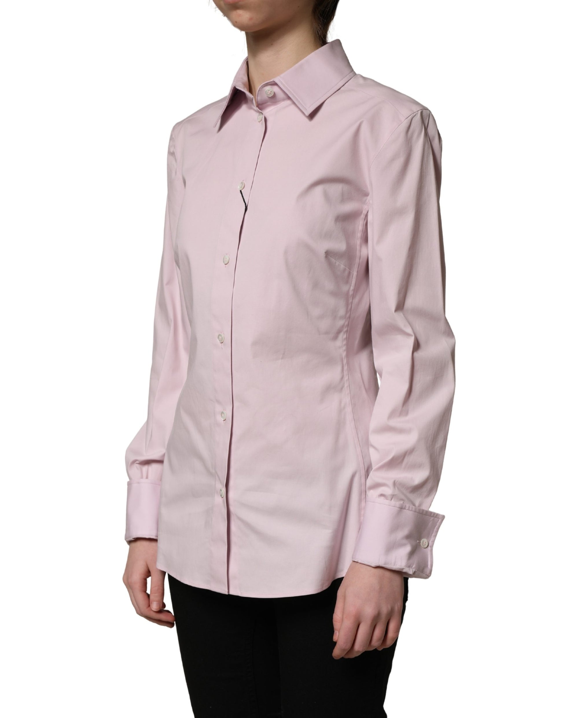 Chemisier/Haut Dolce & Gabbana en coton rose à manches longues et col.