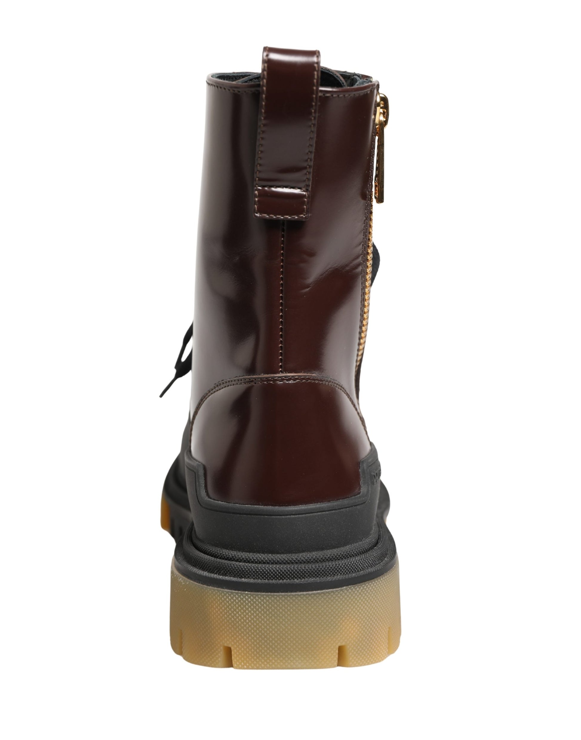 Chaussures de motard à lacets en cuir marron Dolce & Gabbana