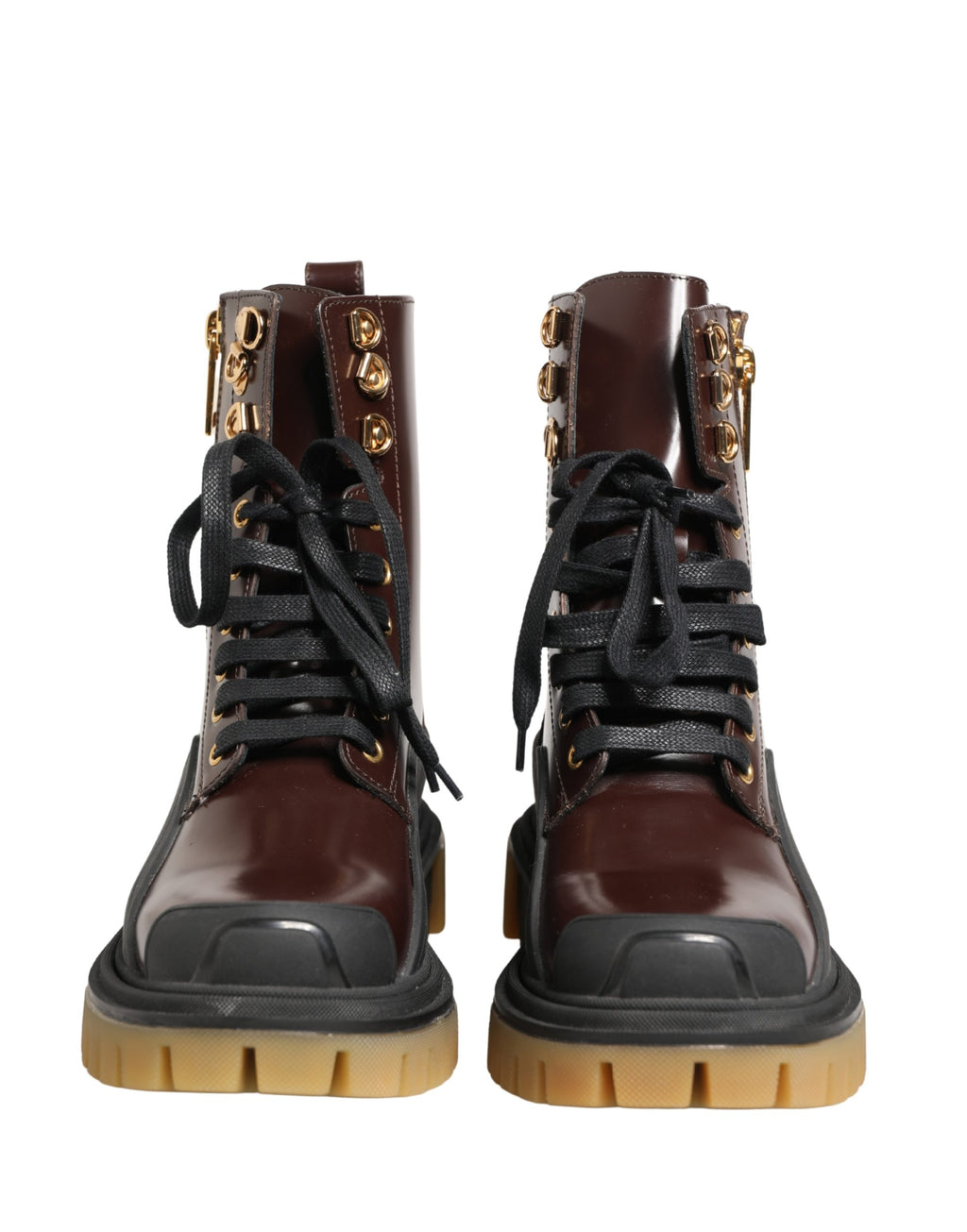 Chaussures de motard à lacets en cuir marron Dolce & Gabbana